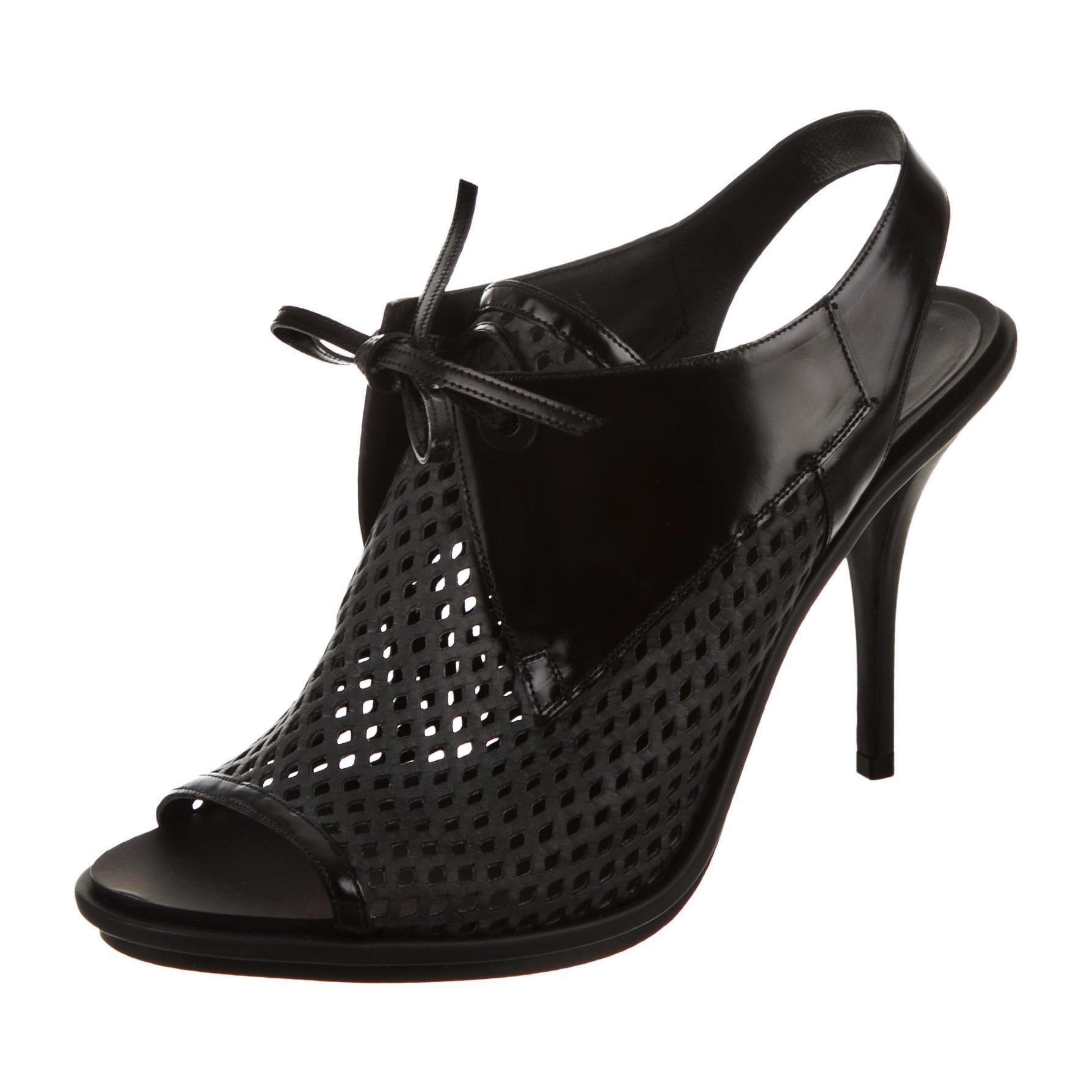 Black New Balenciaga Perforated Patent Leather Heels Sz 40