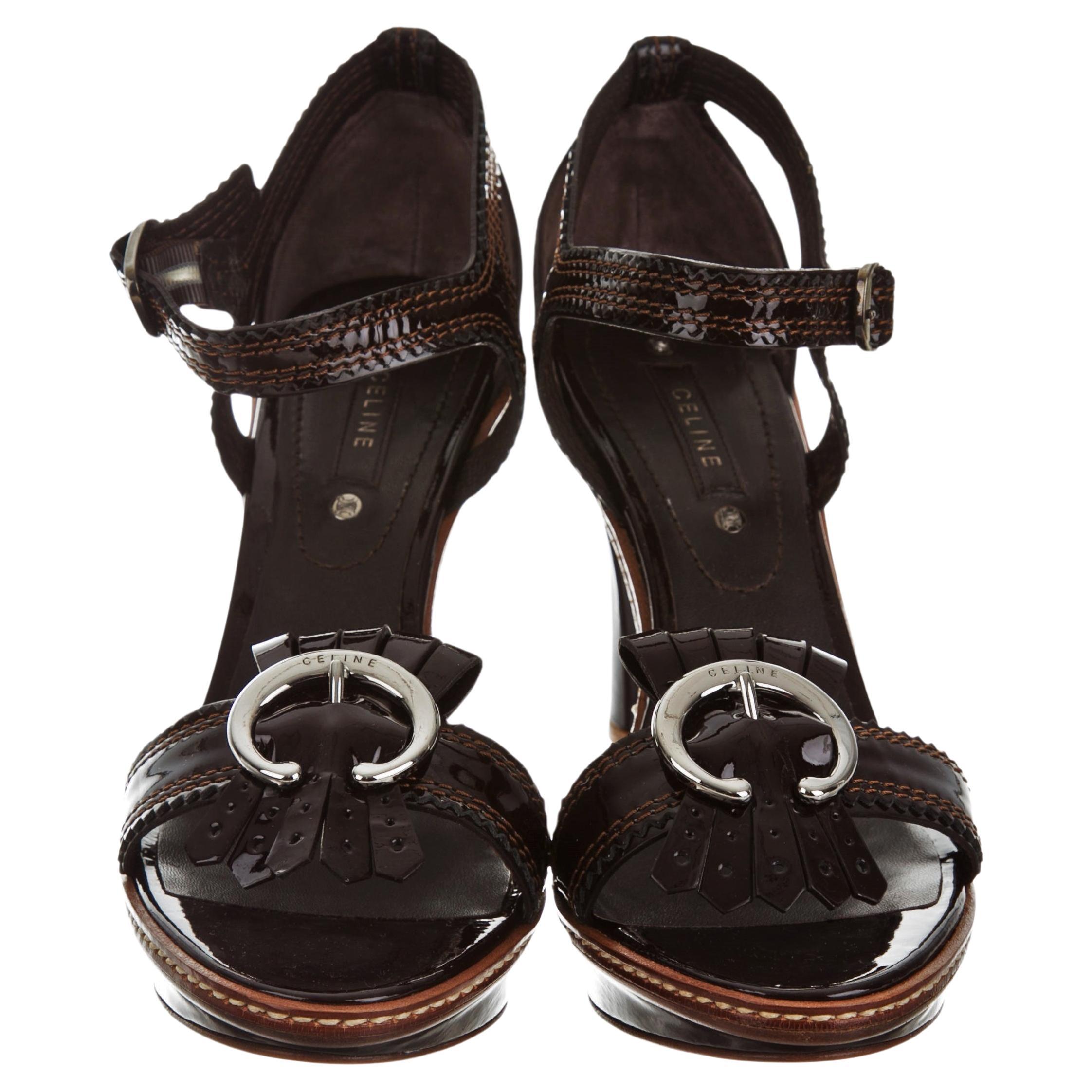Nuovo Celine Patent Leather Brown Platform Heels Sz 39