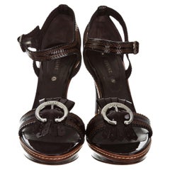 New Celine Patent Leather Brown Platform Heels Sz 39