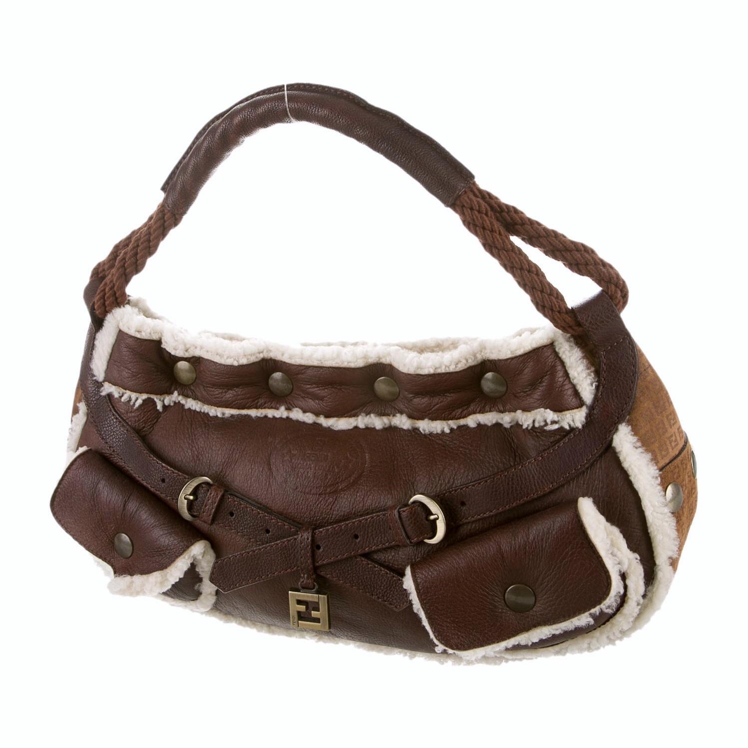New Fendi Aspen Shearling and Suede FF Brown Hobo Tote Bag 1