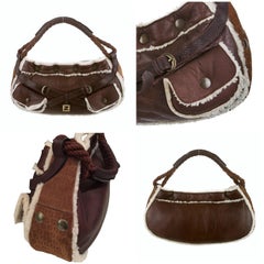 New Fendi Aspen Shearling and Suede FF Brown Hobo Tote Bag