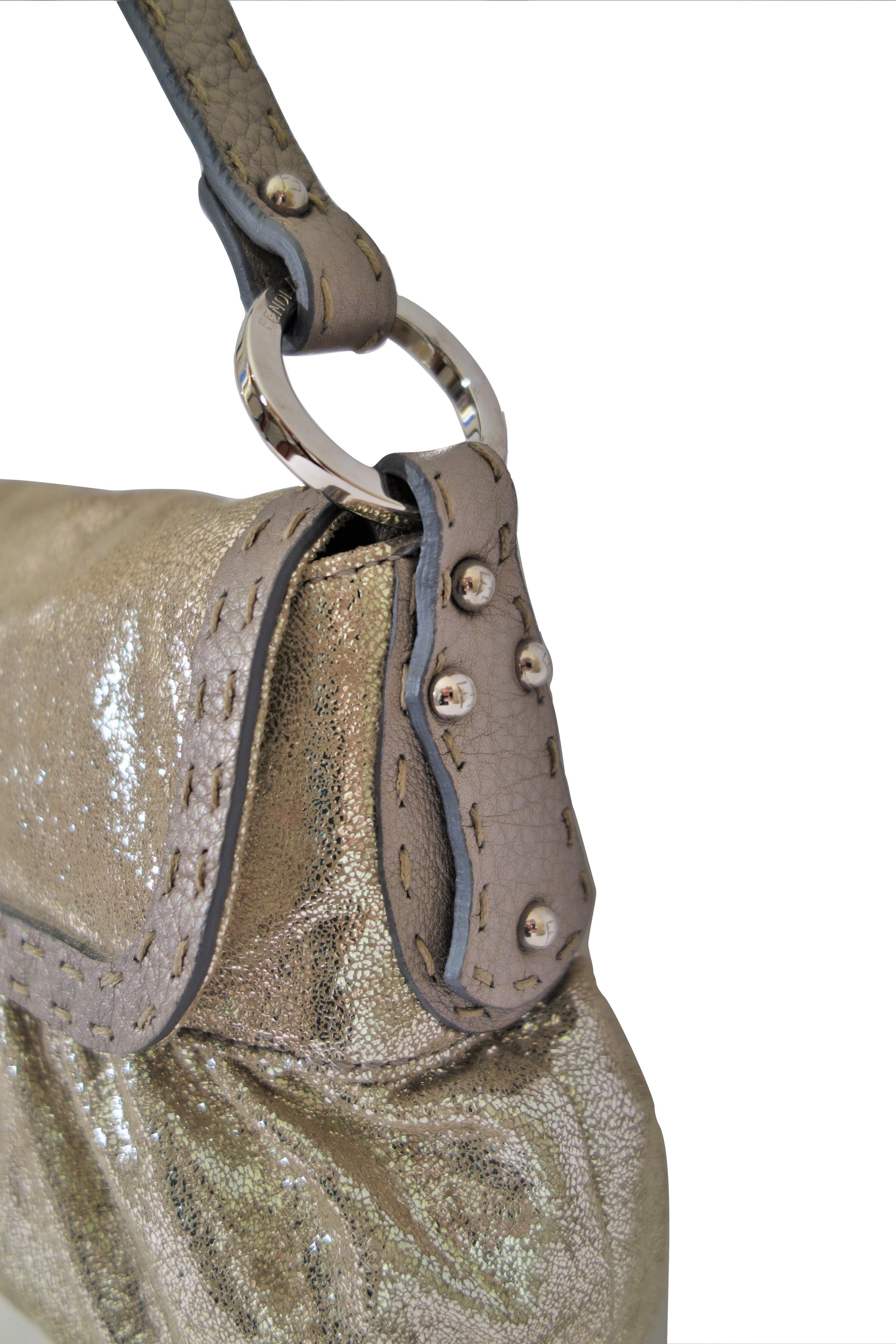 Women's New Fendi Metallic Gold Suede Selleria Baguette Bag