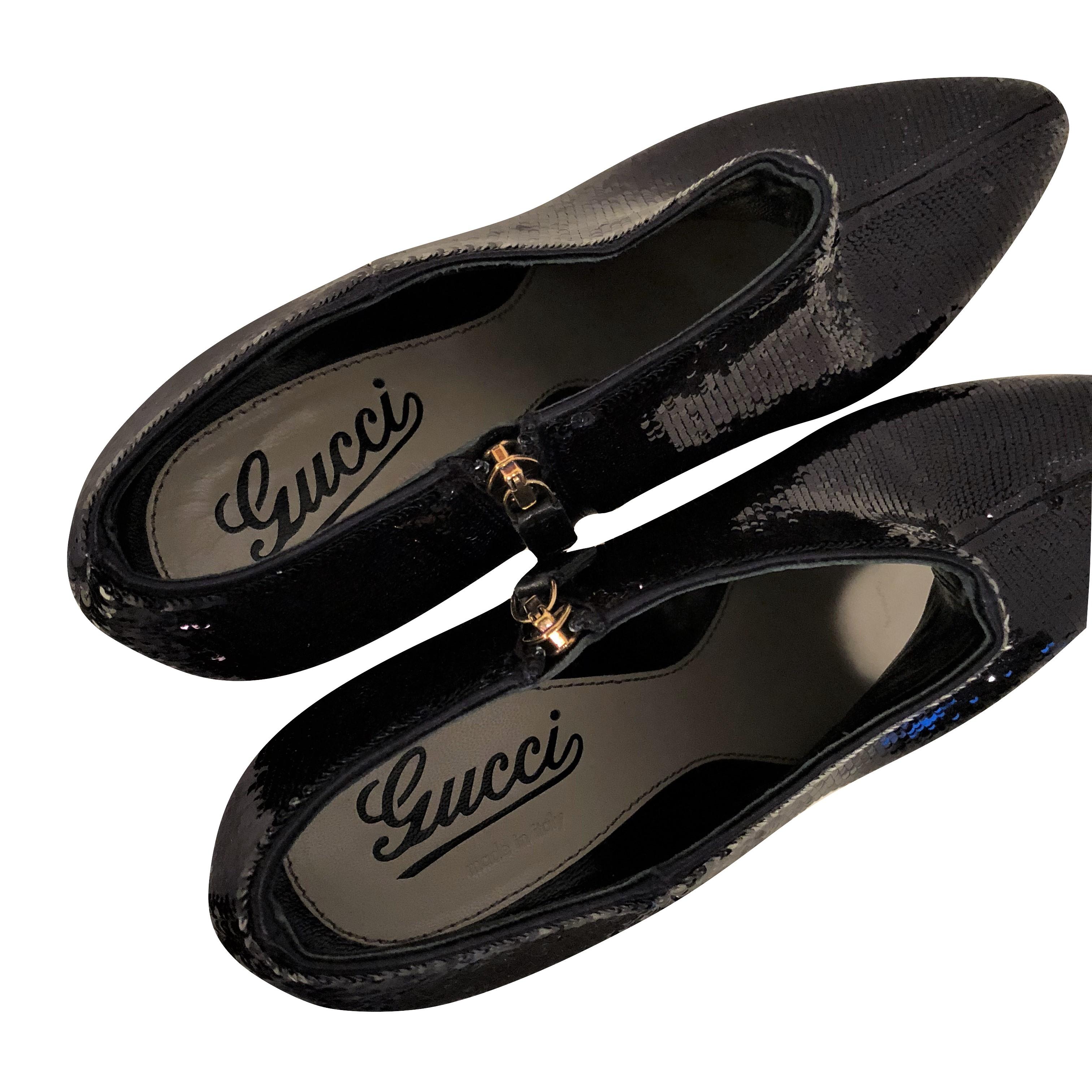 Black New Gucci Sequin Evening Boots Booties Heels Sz 38