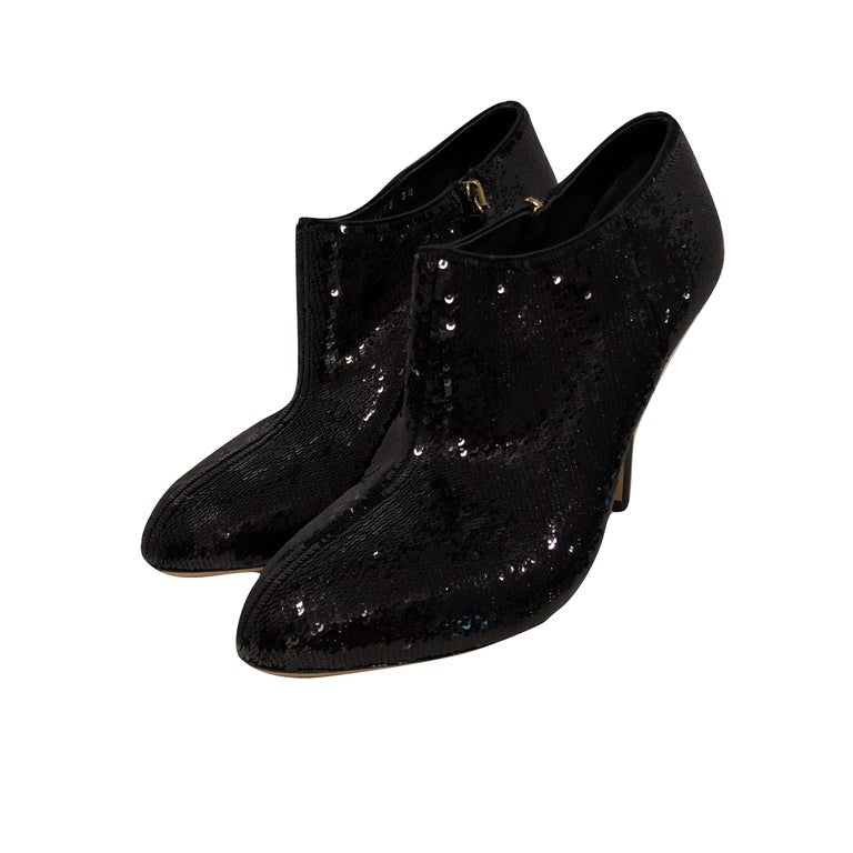 Black New Gucci Sequin Evening Boots Booties Heels Sz 38 For Sale