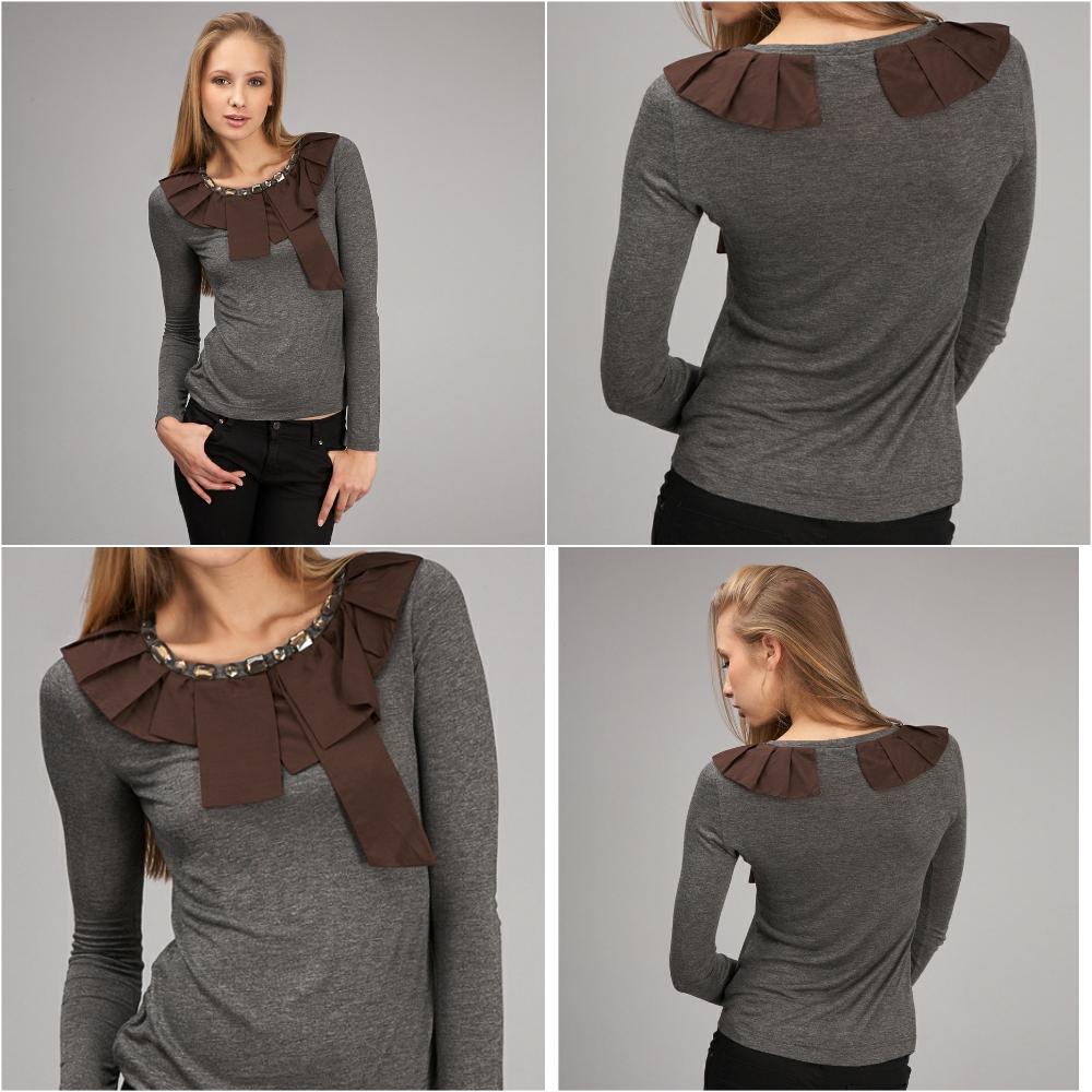 2 b. Rych Jeweled Blouse

Brand New w/ Tags
* Super Soft Long Sleeve Blouse
* Dark Grey Heathered Longsleeve
* Chocolate Accent at Neck 
* Bronze Jeweled at Neck
* Fabric Content: 10% Cotton, 5% Silk, 85% Rayon