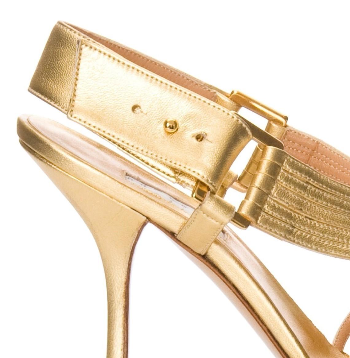 Women's New Edmundo Castillo Soft Metallic Gold Napa Leather Sling Heels