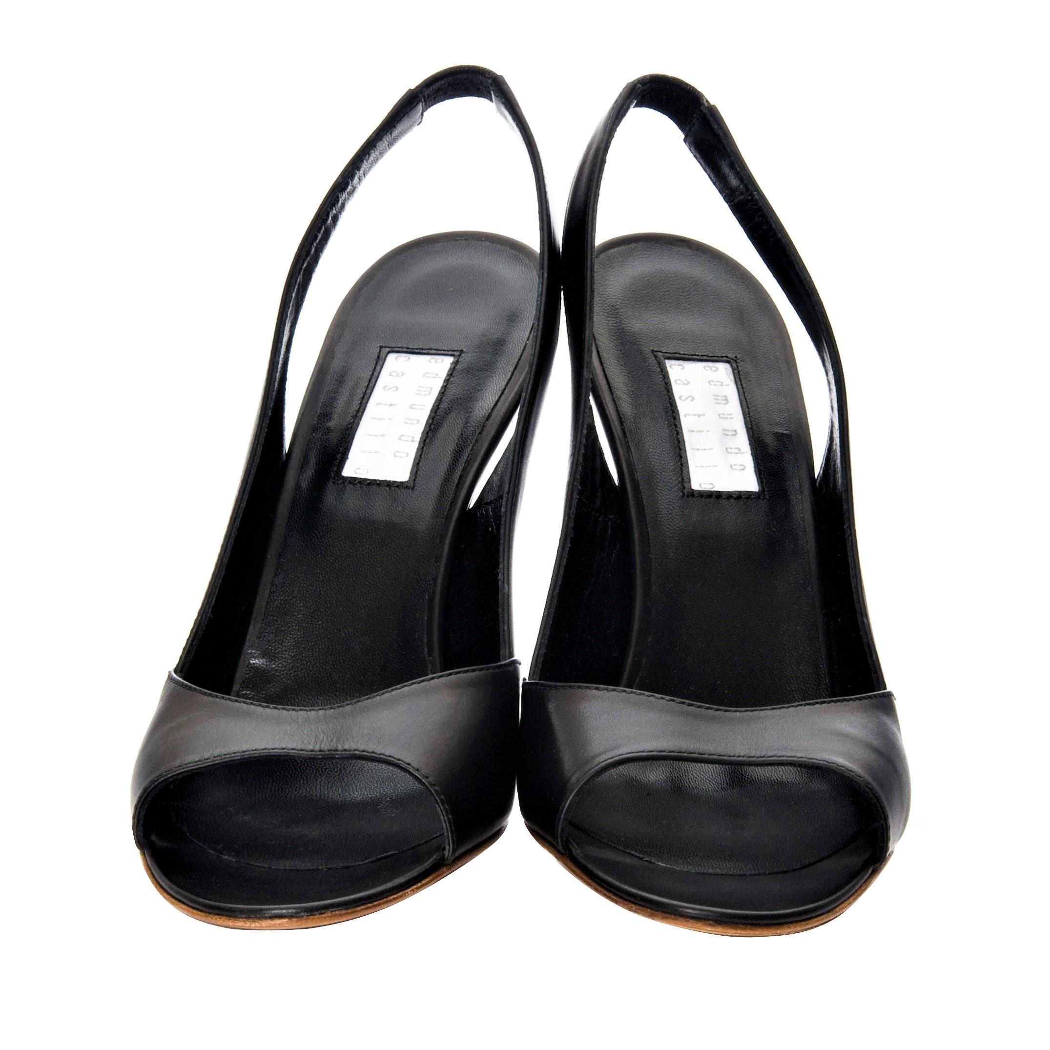 New Edmundo Castillo Black Leather Sling Heels 1
