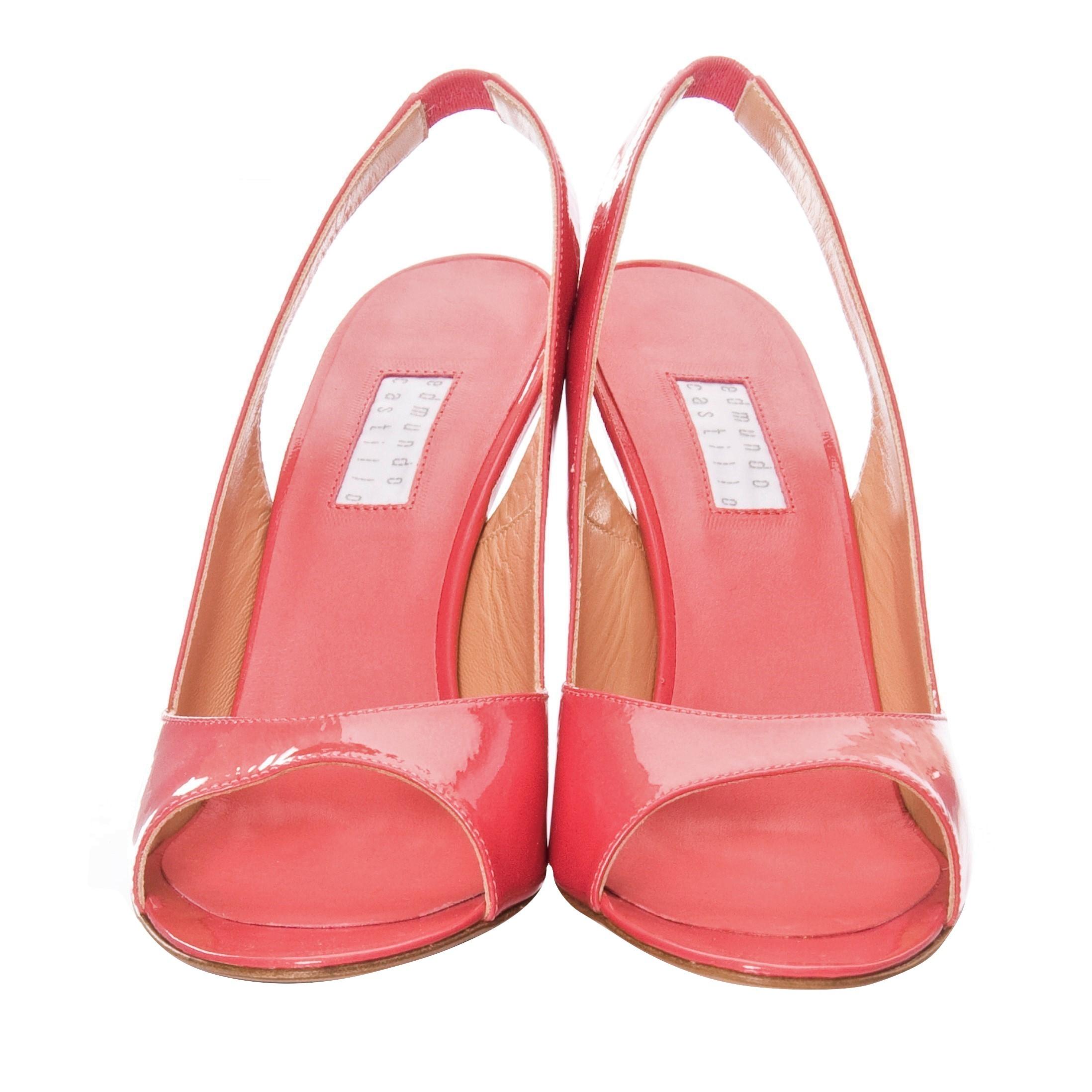 Nuevo Edmundo Castillo Coral Charol Tacones Sling Sz 9.5 Rosa