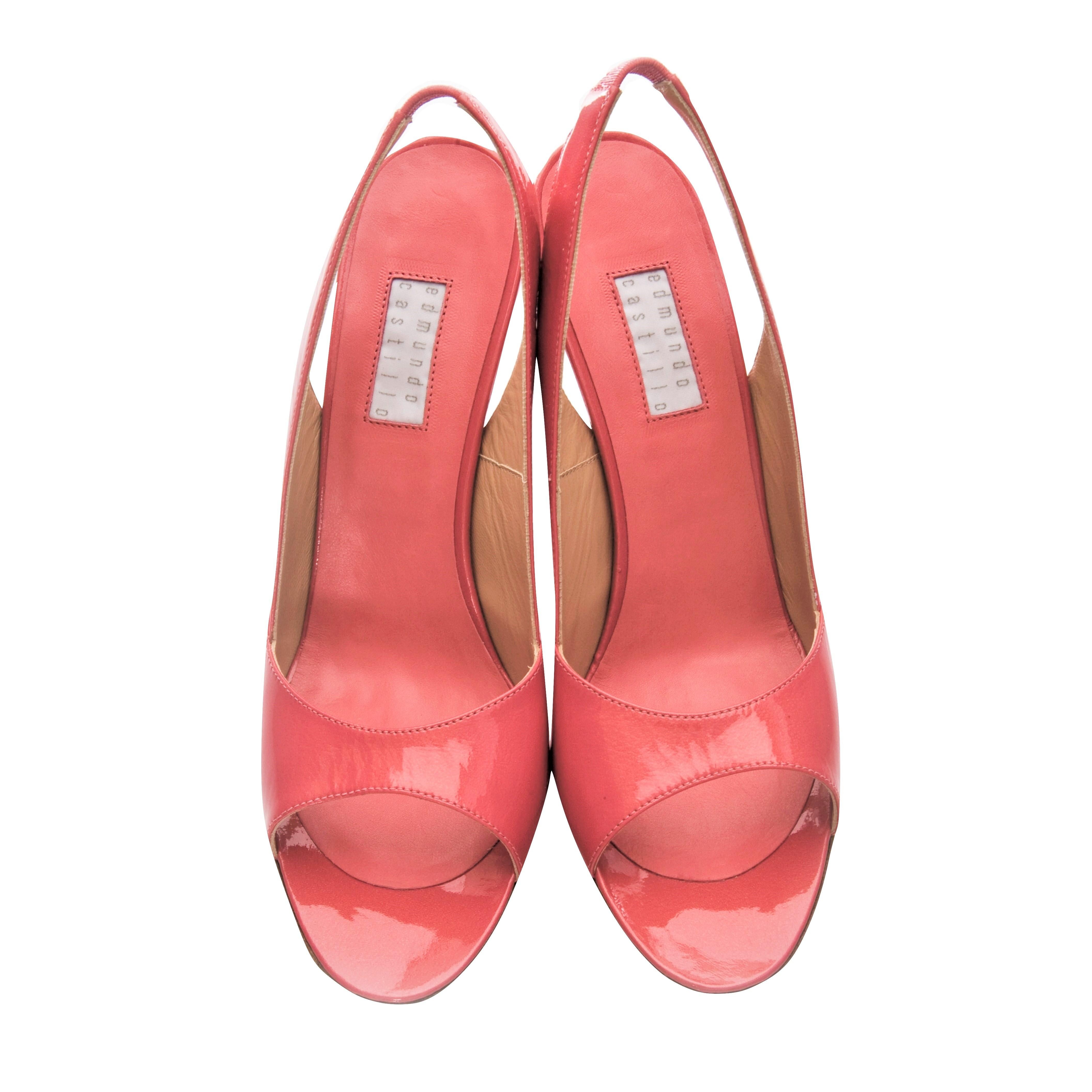 New Edmundo Castillo Coral Patent Leather Sling Heels Sz 9.5 1