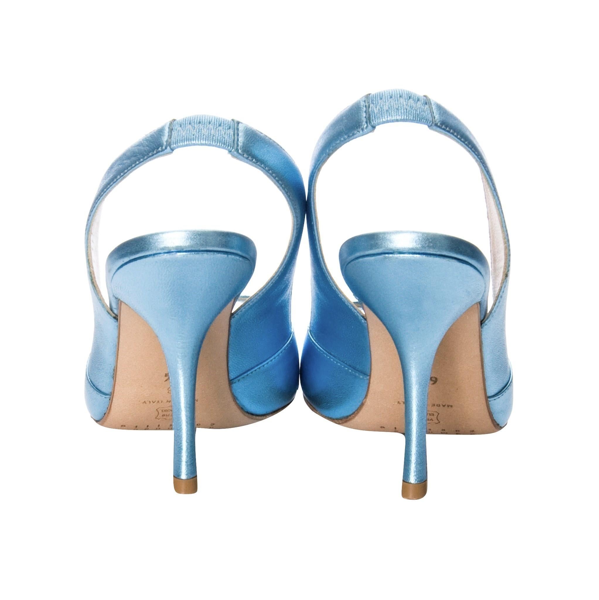 Women's New Edmundo Castillo Blue Metallic Napa Leather Sling Heels Sz 9