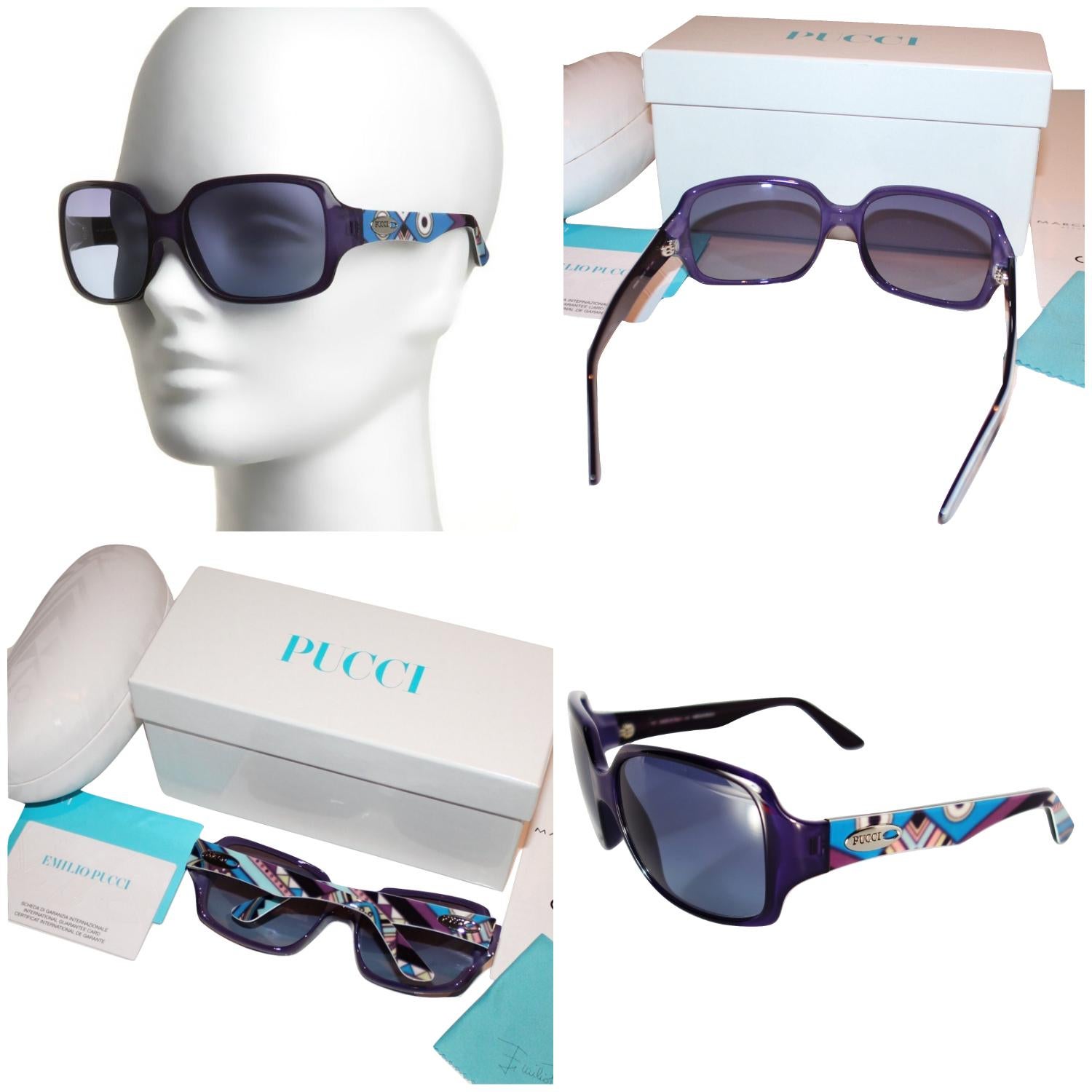 Gray New Emilio Pucci Purple Logo Sunglasses  With Case & Box