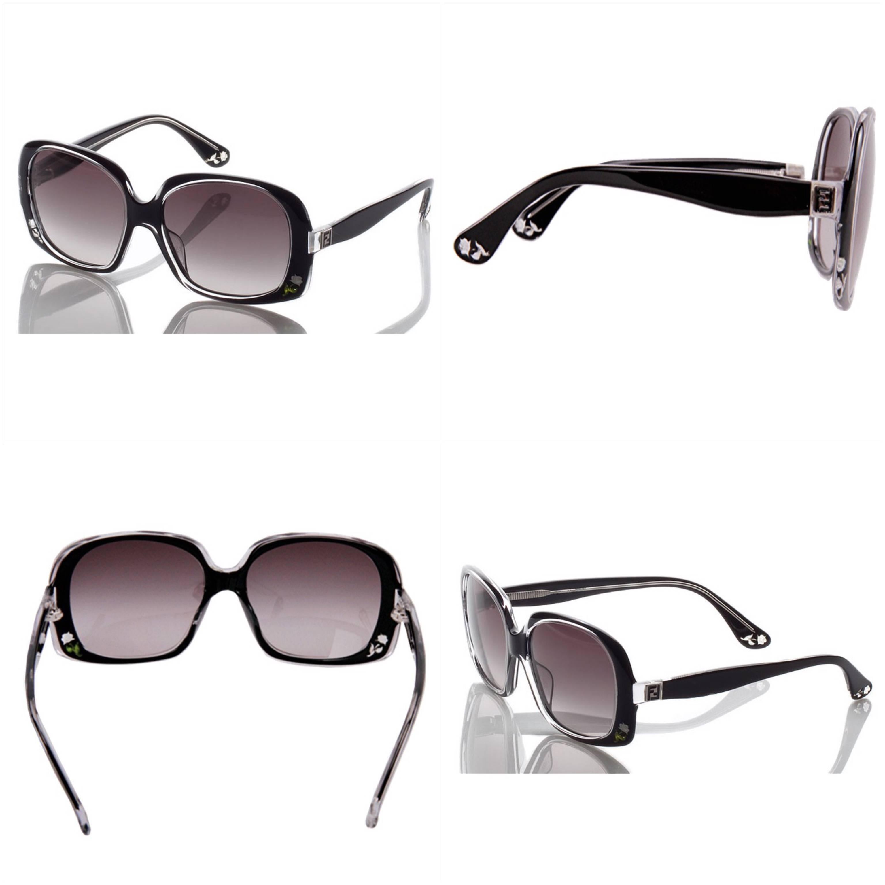New Fendi Black Rose Inlaid Sunglasses with Case 3