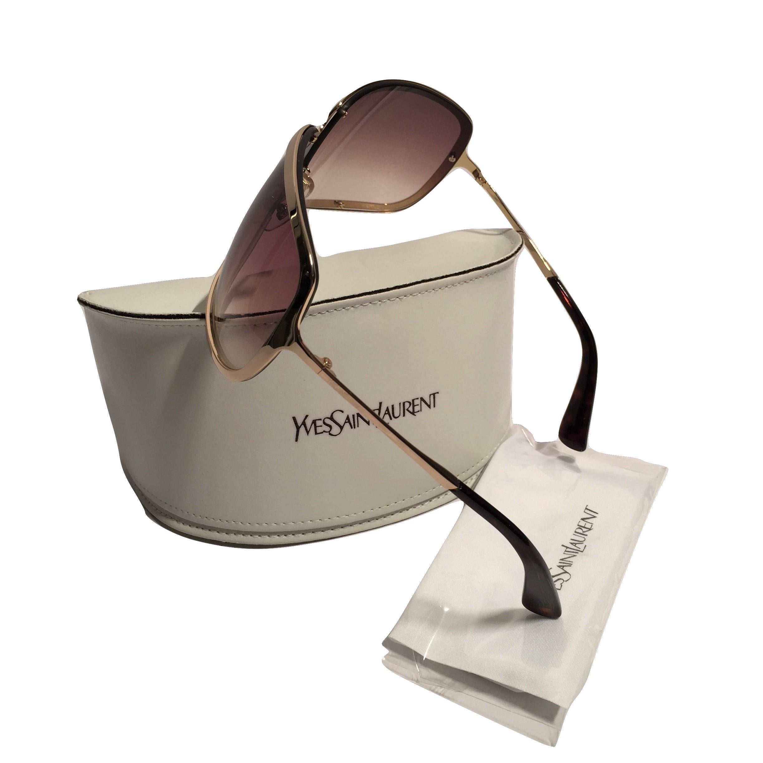 Gray New Yves Saint Laurent YSL Gold Wrap Sunglasses W/ Case