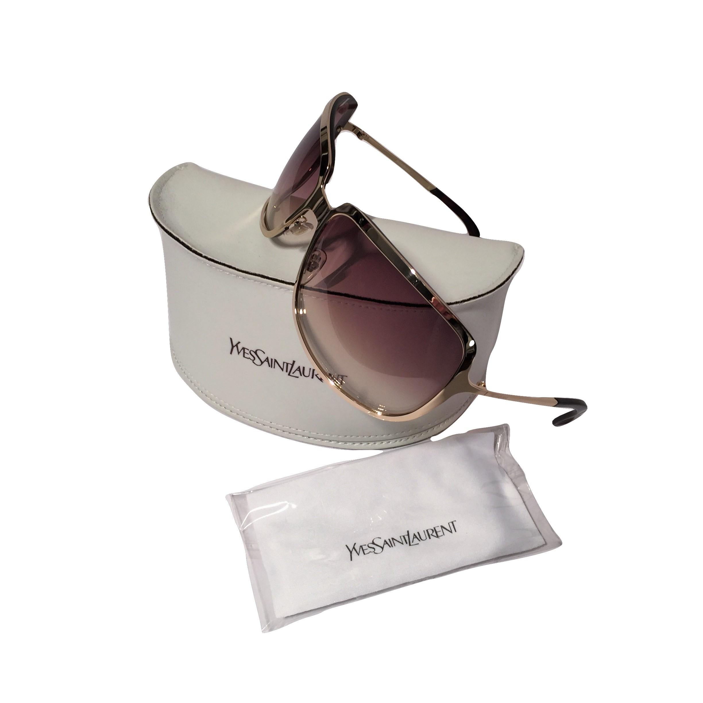 Women's New Yves Saint Laurent YSL Gold Wrap Sunglasses W/ Case