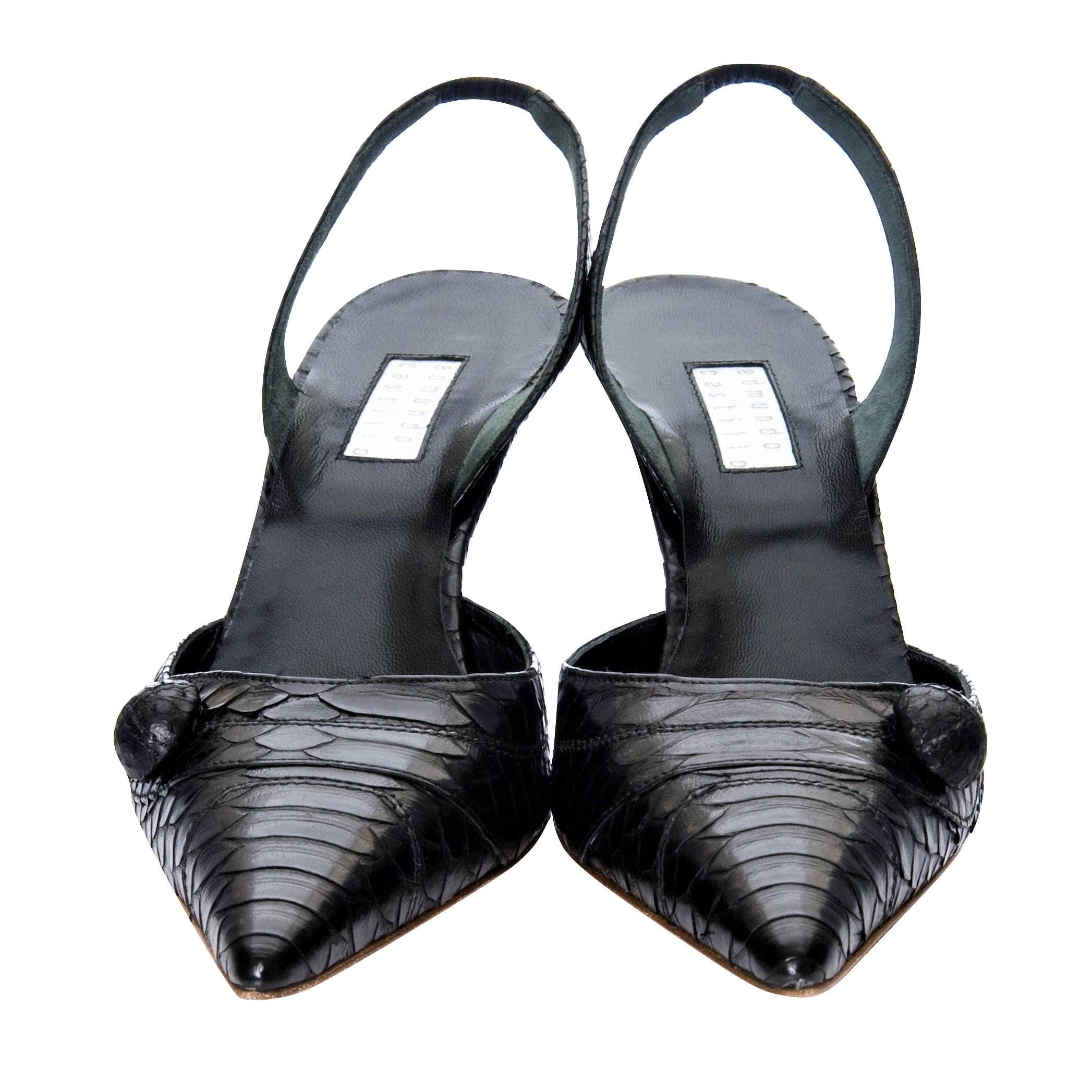 New Edmundo Castillo Black Python Slingback Heels