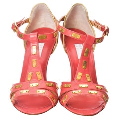Nuevos tacones Edmundo Castillo de piel coral y metal dorado Sz 7