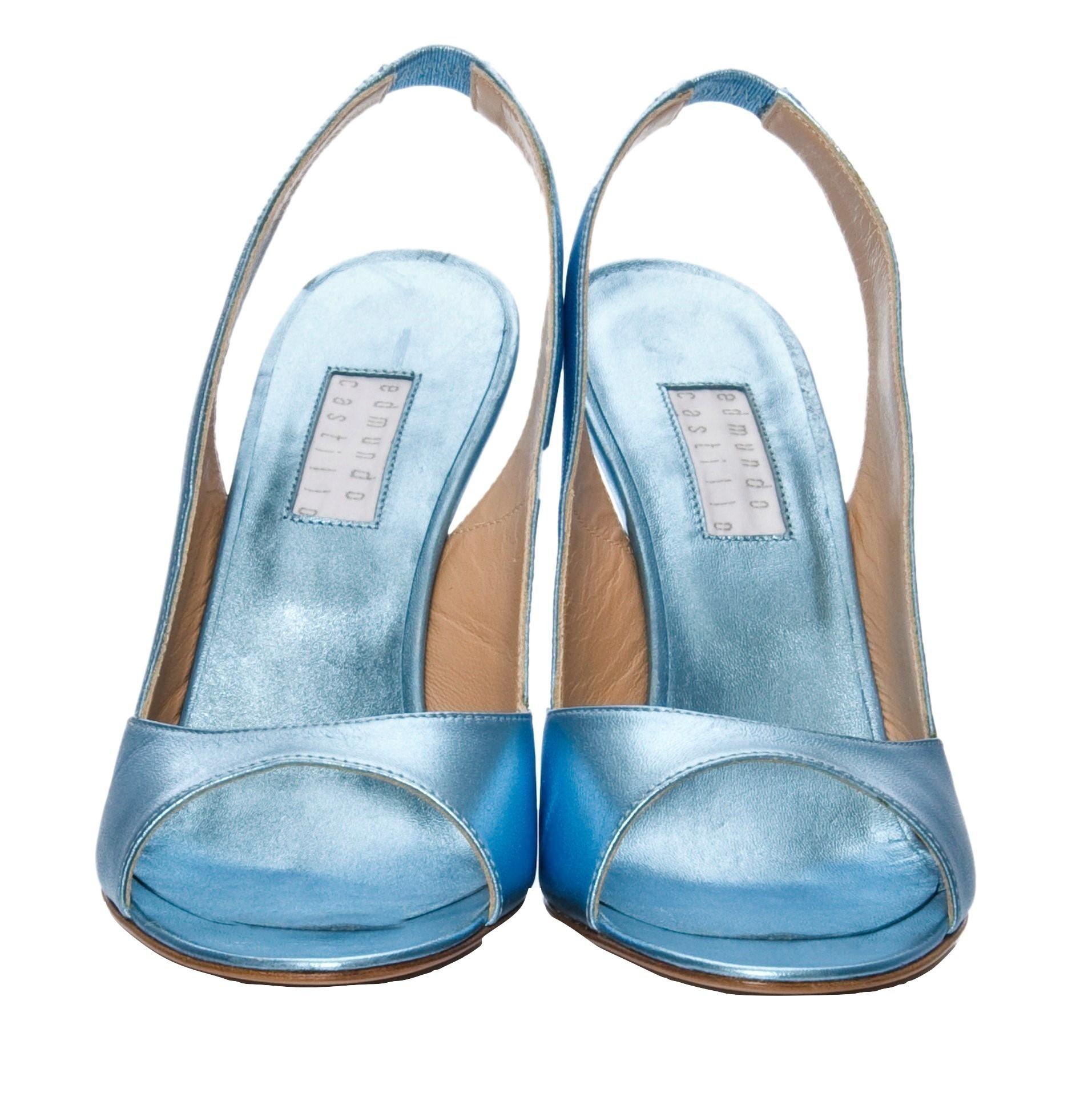 blue metallic heels