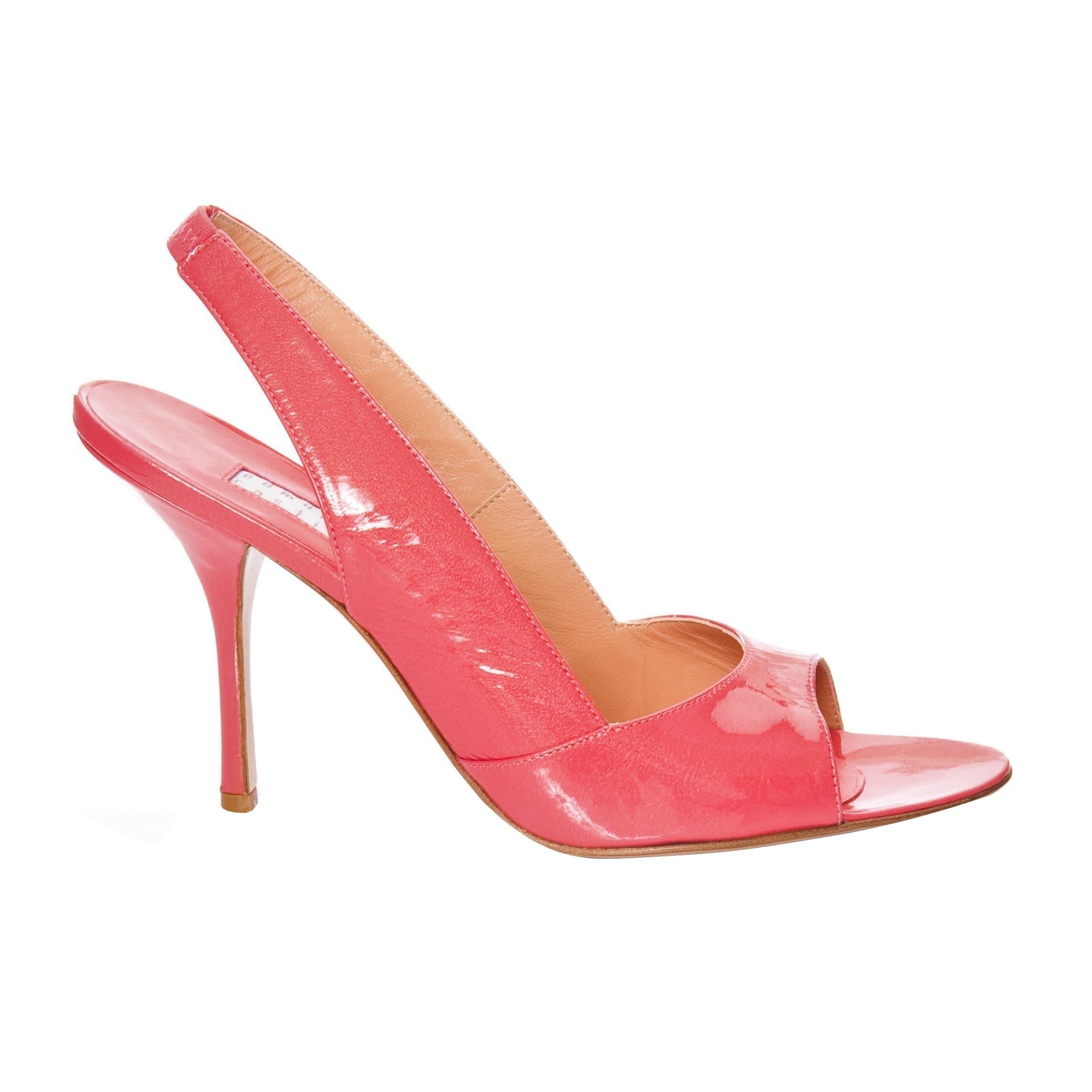 Pink New Edmundo Castillo Coral Patent Leather Sling Heels Sz 8.5