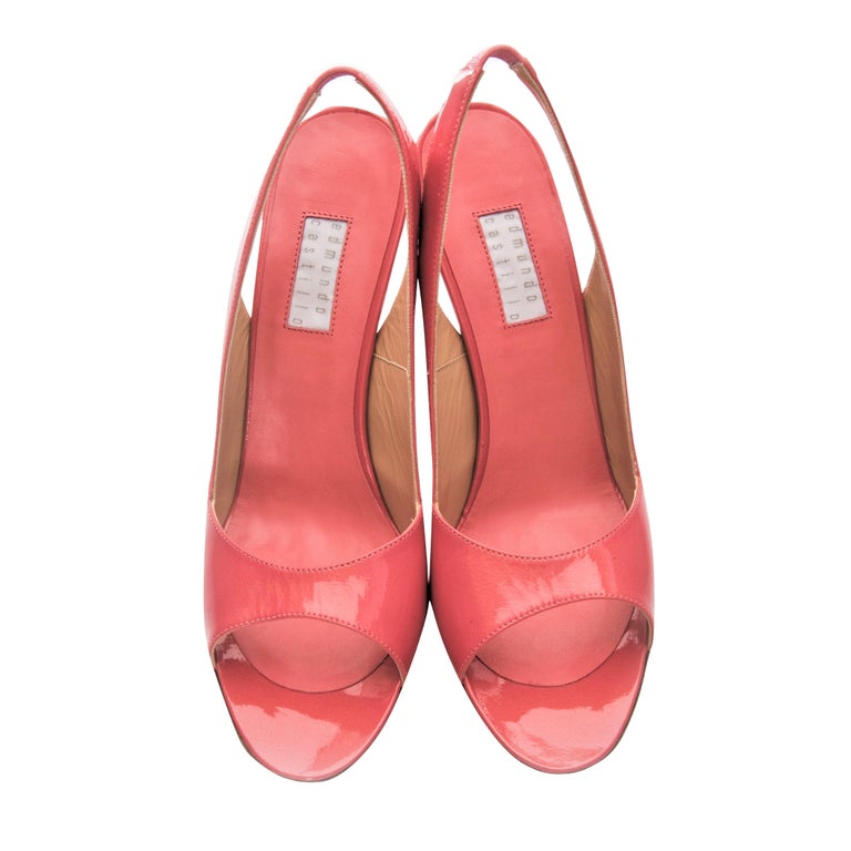 New Edmundo Castillo Coral Patent Leather Sling Heels Sz 8.5 1