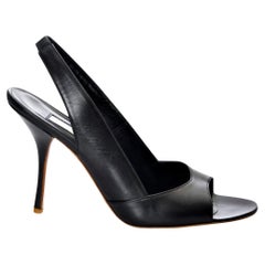 New Edmundo Castillo Black Leather Sling Heels 6.5