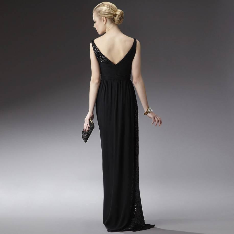 Black New Badgley Mischka Couture Beaded Evening Dress Gown Sz 4