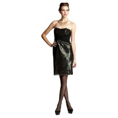 Nuovo abito da cocktail in pizzo nero e oro Badgley Mischka Sz 8