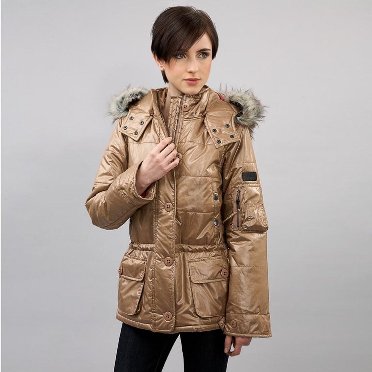 Brown New Da-Nang Detachable Hood Puffer Jacket  For Sale
