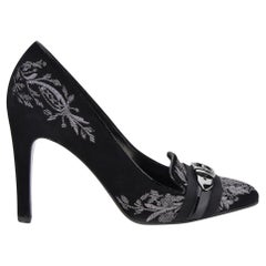 New Gucci Runway Suede Brocade Buckle Heels Sz 37