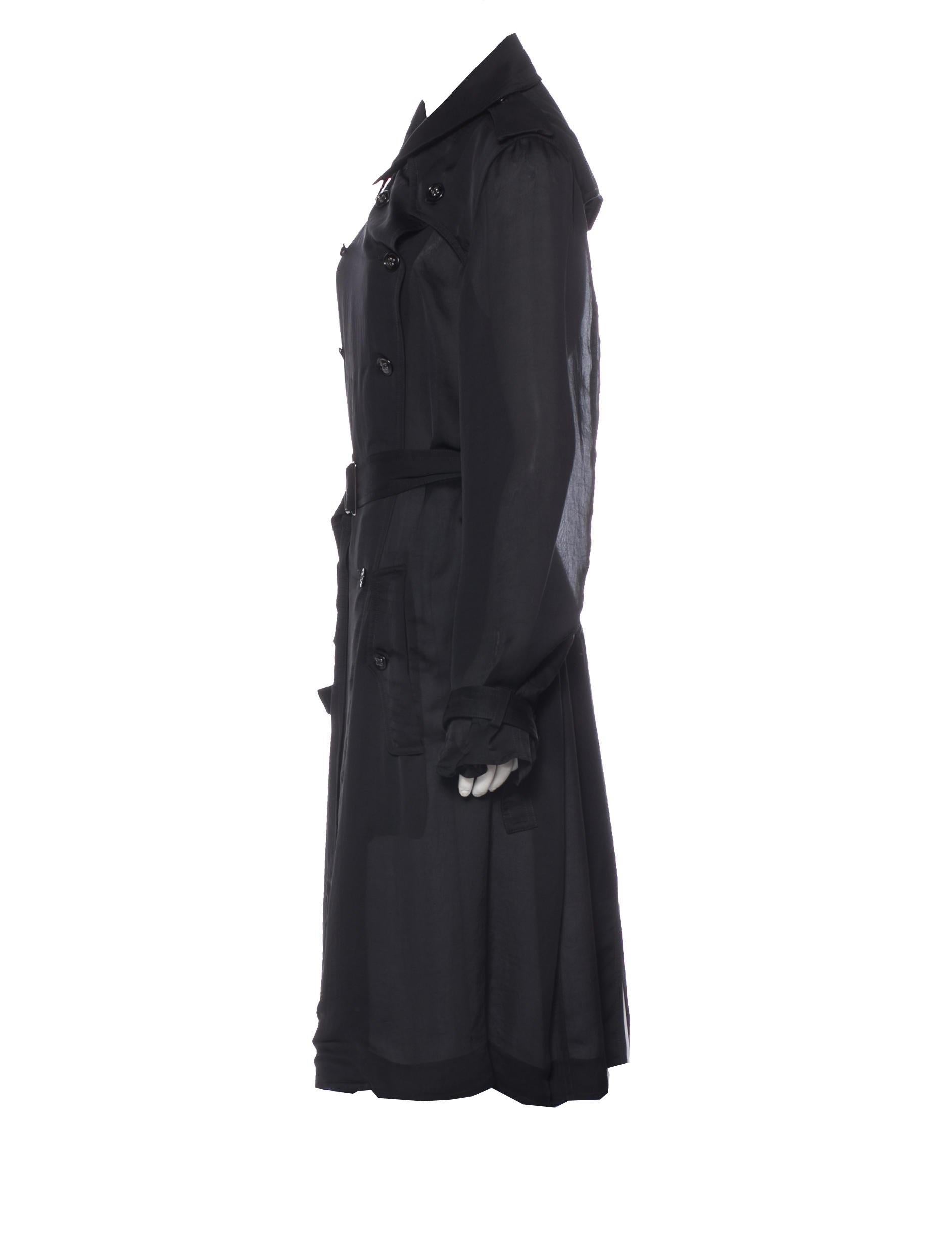 Black New Yves Saint Laurent YSL S/S 2009 Sheer Trench Coat Jacket Sz 38