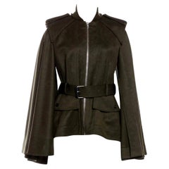 New Alexander McQueen Olive Green Wool Cape Jacket Coat Size IT 44