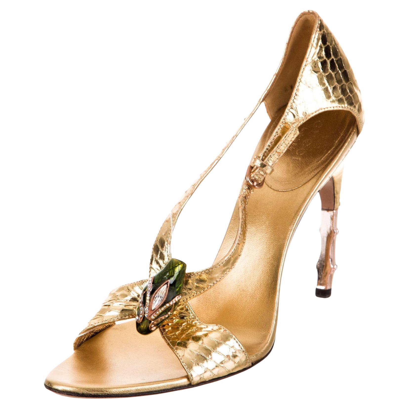 Tom Ford for Gucci Python Snake Head Ad Runway Heels Sz 37.5 in vendita