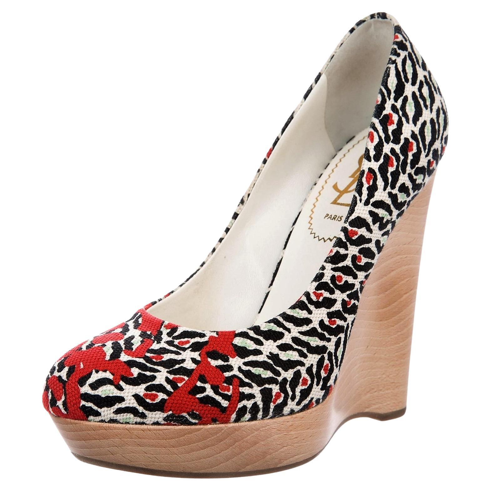 New Yves Saint Laurent YSL Resort 2012 Heels Wedge Pumps Sz 36 Beige en venta