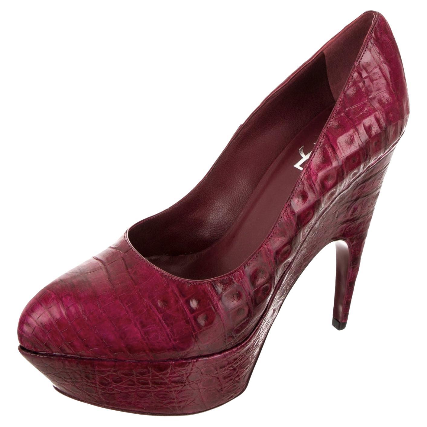 Stefano Pilati for Yves Saint Laurent 
Brand New Runway Ad Heels Seen on Naomi Campbell
F/W 2009
$2590
Deep Wine Red 100% Genuine Crocodile Throughout
* Euro Size: 39
* Leather Padded Insole 
Heels: 5.75