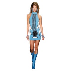 New Jeremy Scott 2016 Runway Katy Perry Blue Guitar Dress Bodycon Size 4-10