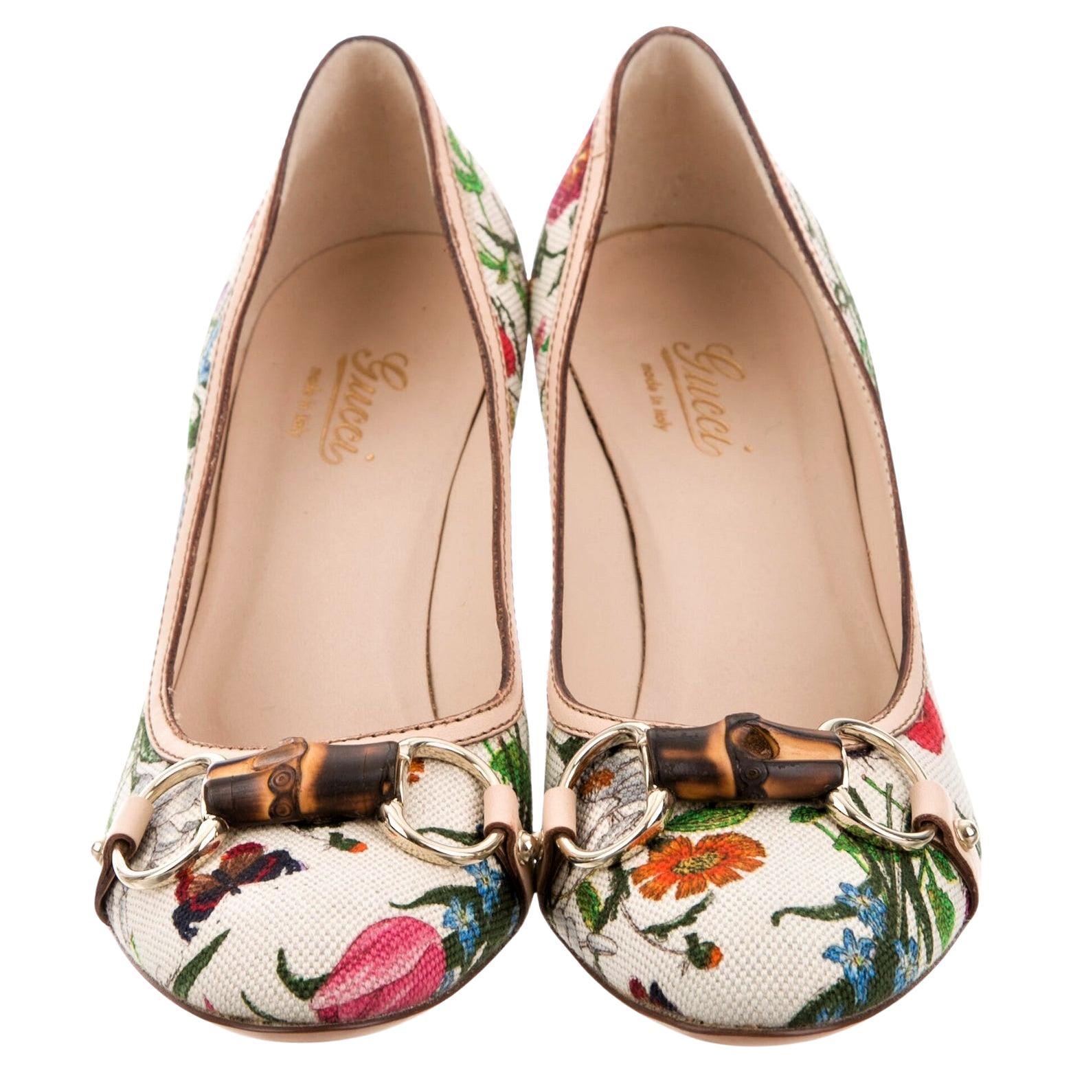 Nuovo Gucci Flora Bamboo Runway Pumps Heels Sz 6.5