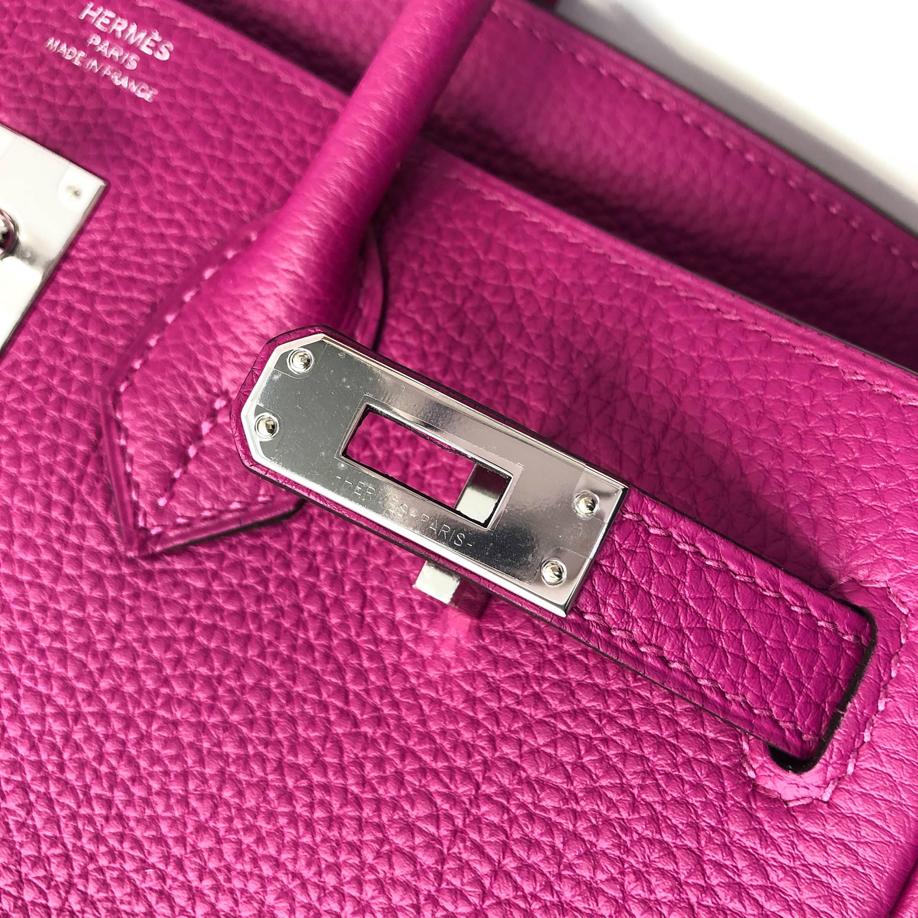 Purple Hermes Rouge Pourpre Togo Leather Birkin 25 Bag with Palladium Hardware