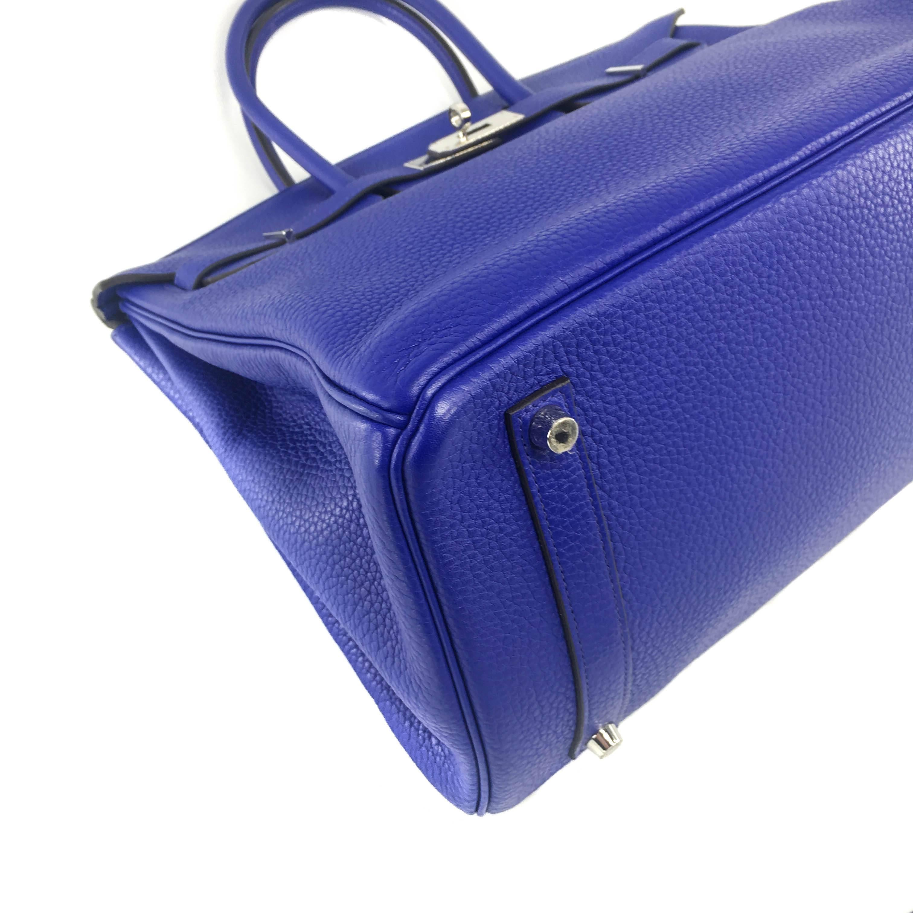 Hermes Birkin 35 Togo leather Blue Electric PHW For Sale 3