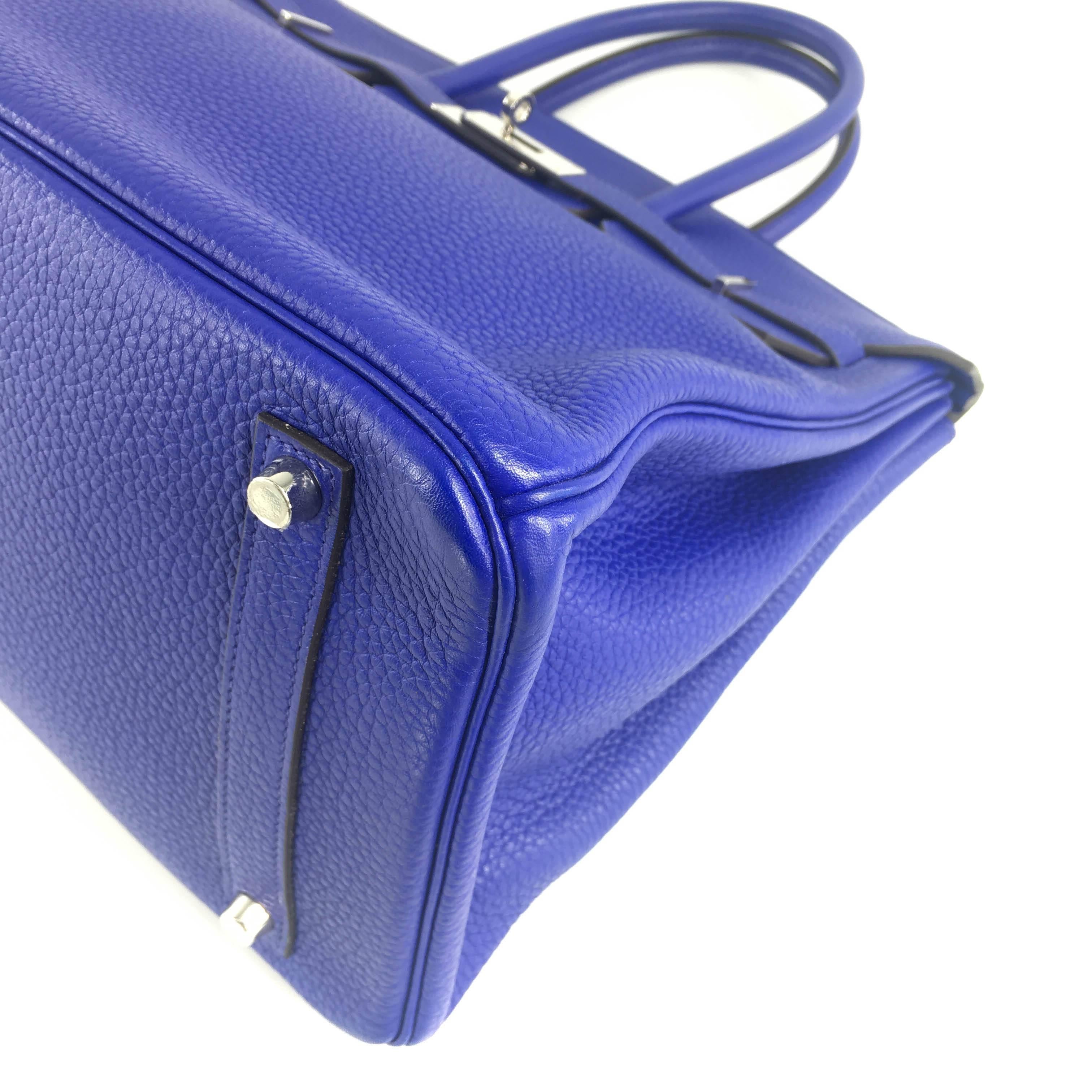 Hermes Birkin 35 Togo leather Blue Electric PHW For Sale 4