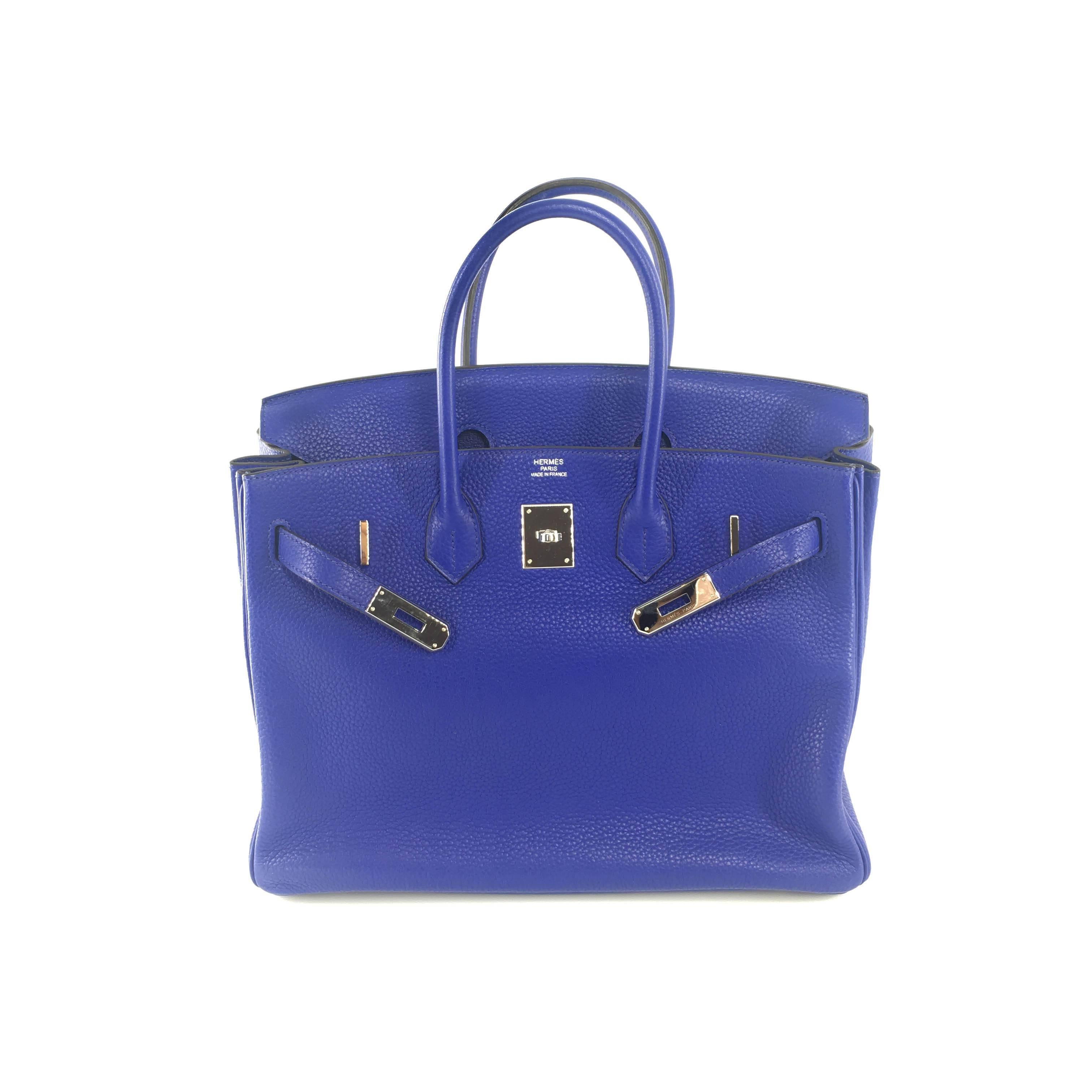 Hermes Birkin 35 Togo leather Blue Electric PHW For Sale 7