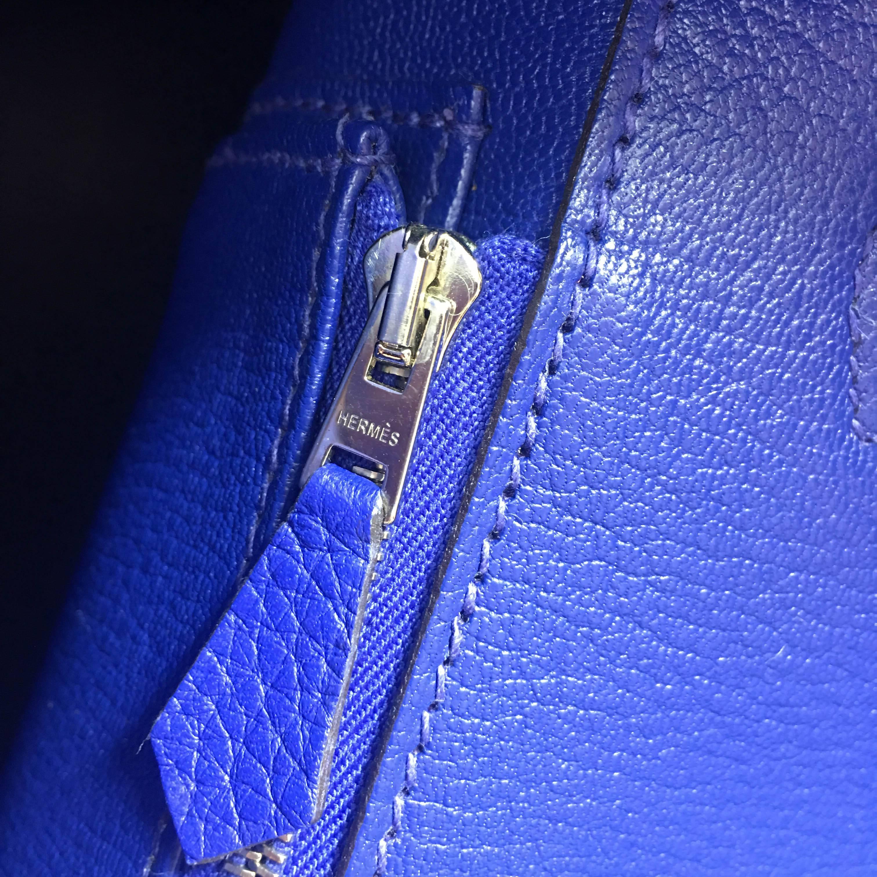 Hermes Birkin 35 Togo leather Blue Electric PHW For Sale 9