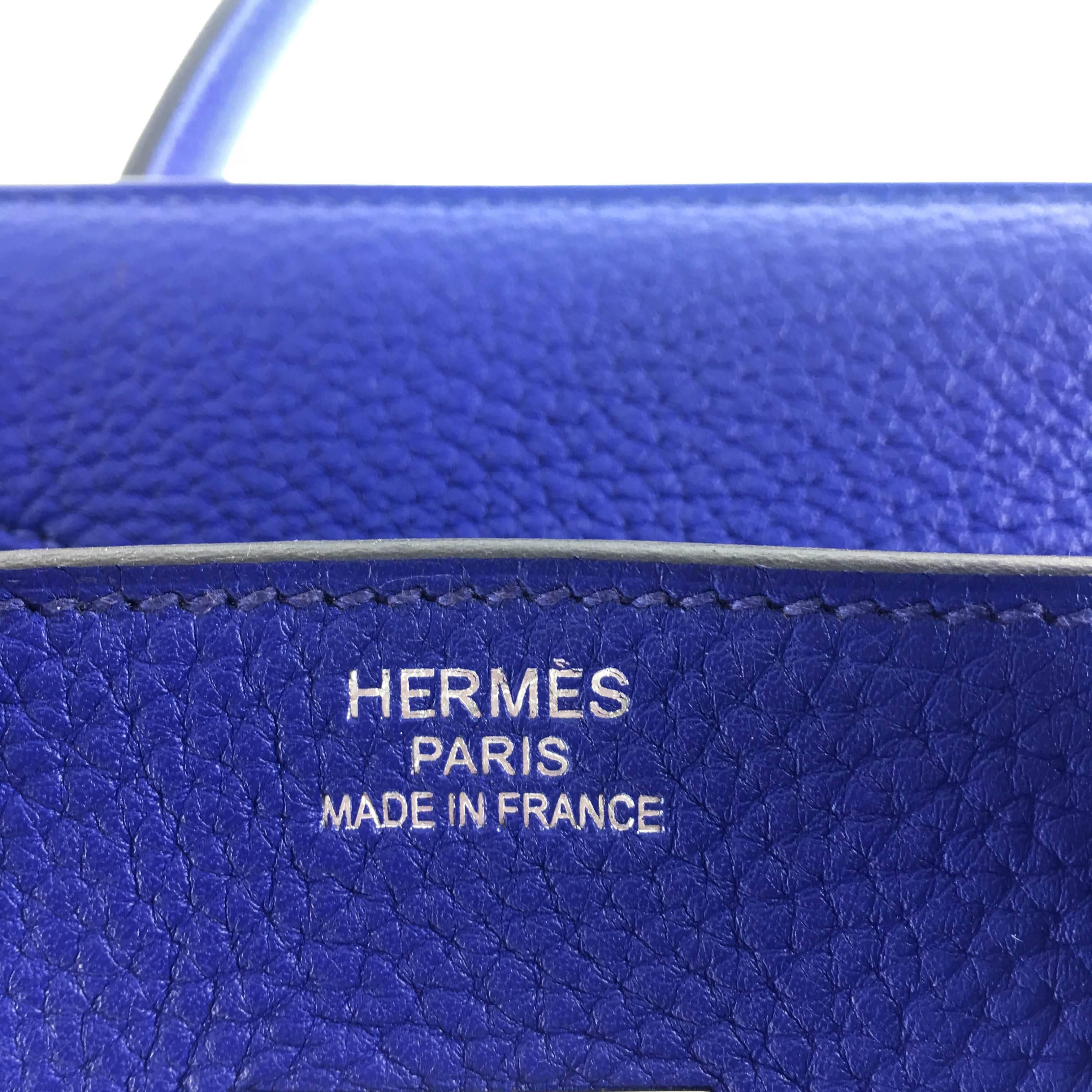 Hermes Birkin 35 Togo leather Blue Electric PHW For Sale 10