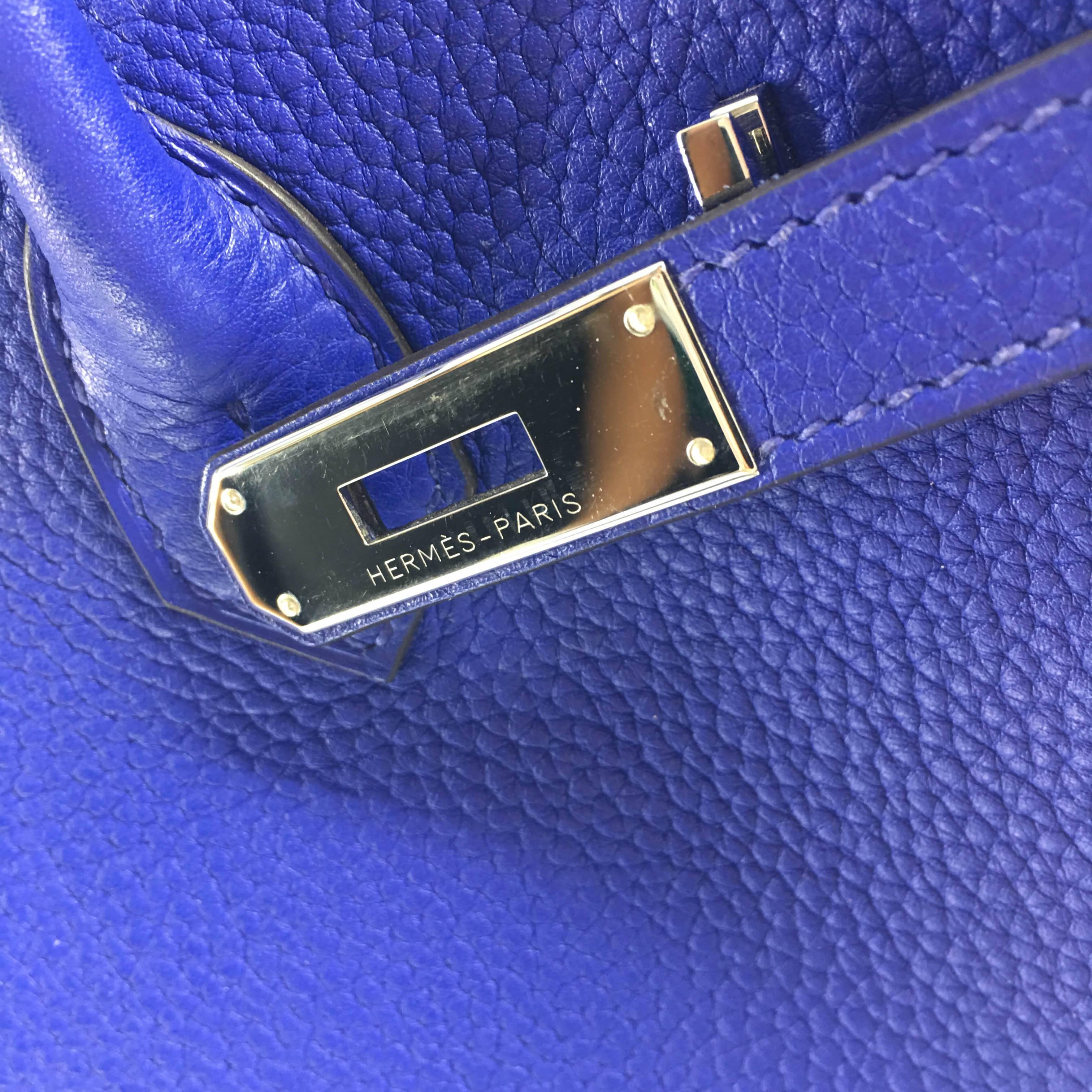 Hermes Birkin 35 Togo leather Blue Electric PHW For Sale 11