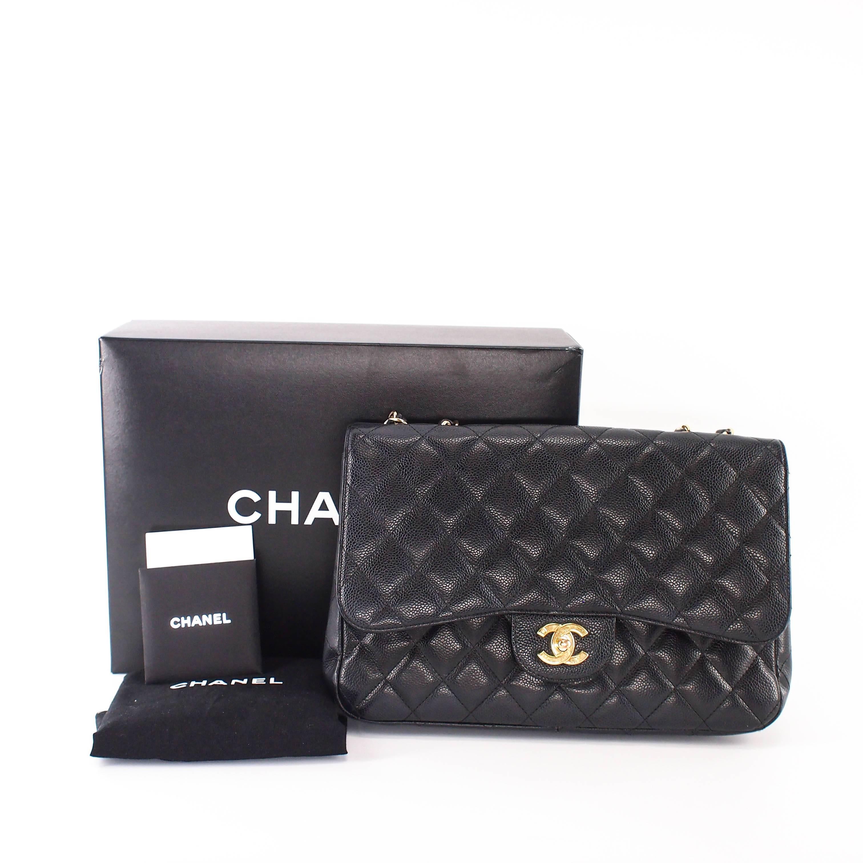 Why embrace trends when you can be a timeless classic? This Chanel Single Flap Jumbo Caviar is gorgeous, especially with its timeless gold hardware. Caviar leather is durable enough to be by your side long term. With its back flap pocket, two front