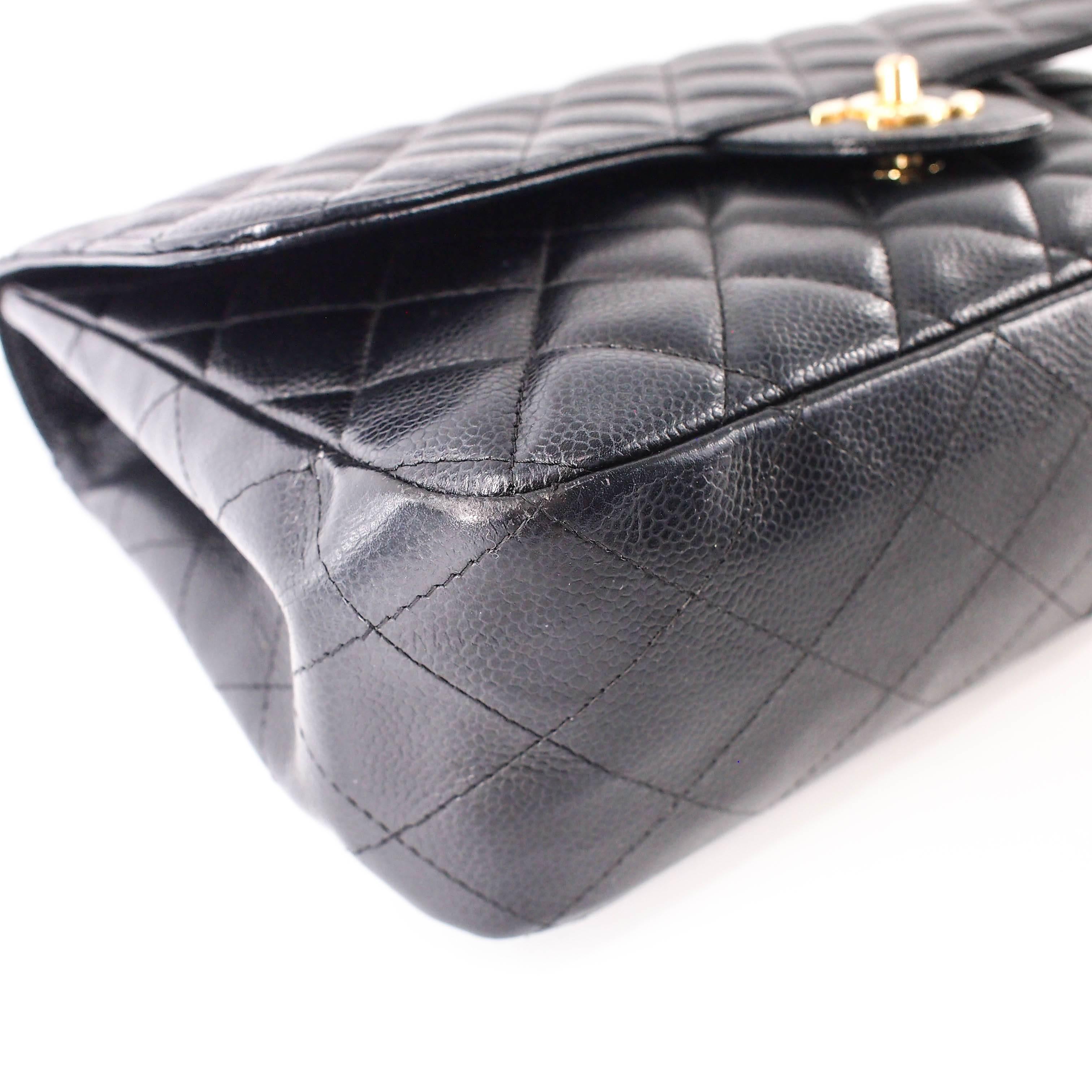 Chanel Single Flap Jumbo caviar leather black with ghw For Sale 3