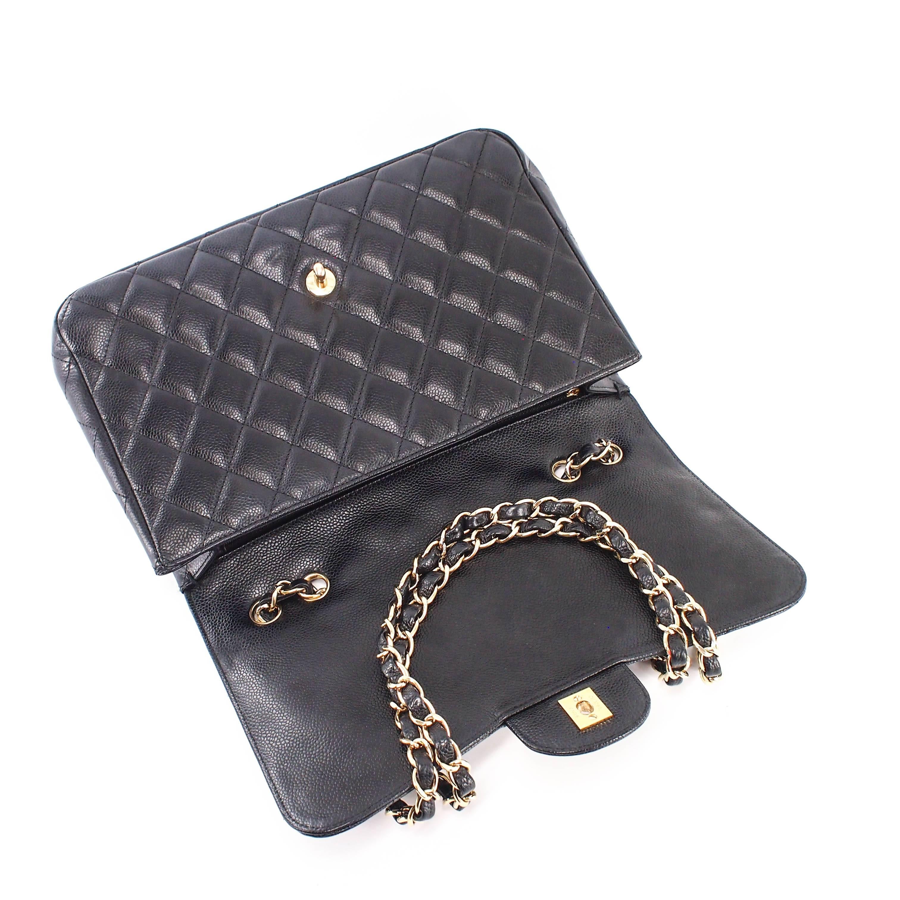 Chanel Single Flap Jumbo caviar leather black with ghw For Sale 9