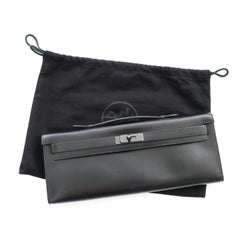 Hermes Kelly Cut Clutch Q Square Stamp in So Black with Blacktone hardware