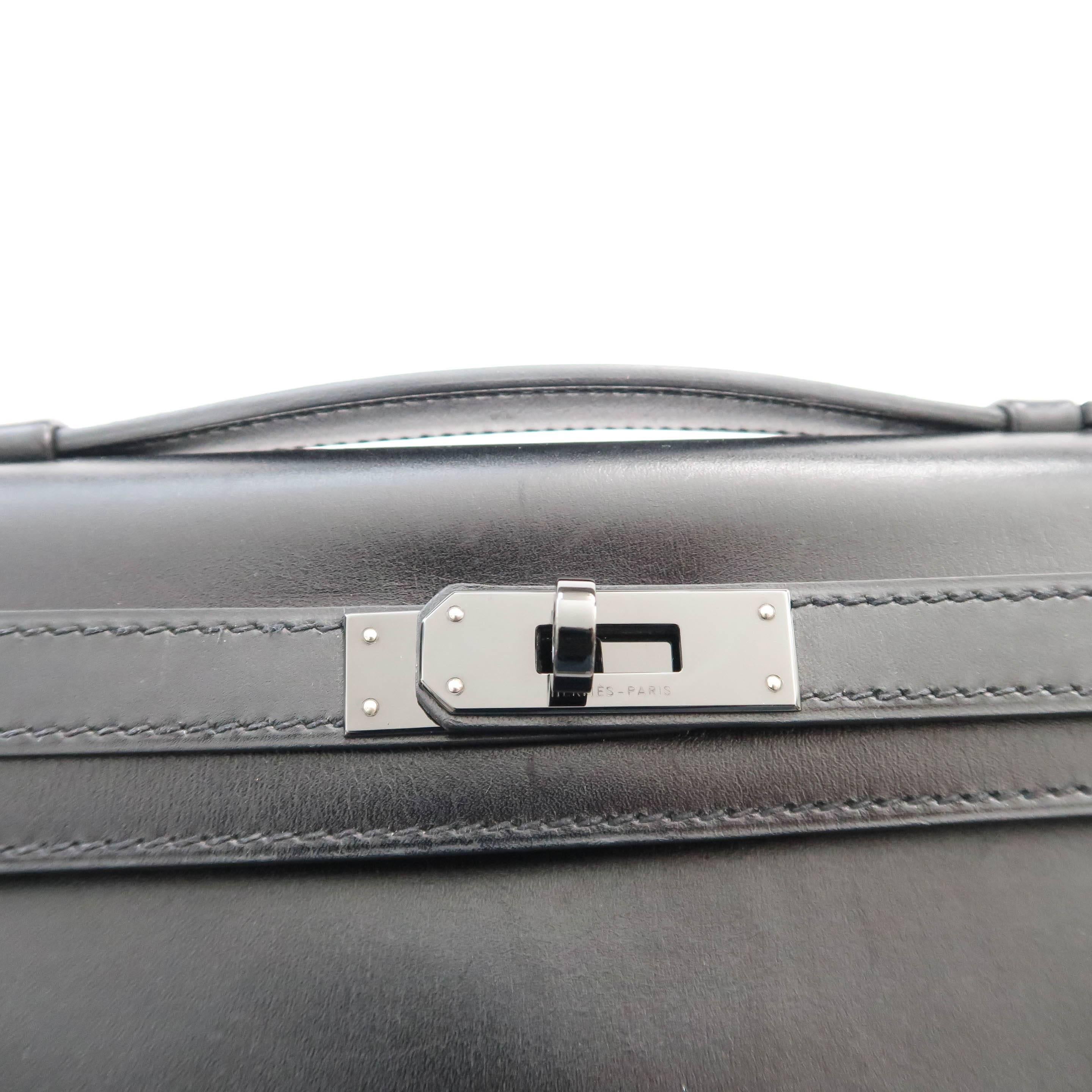 Hermes Kelly Cut Clutch Q Square Stamp in So Black with Blacktone hardware For Sale 4