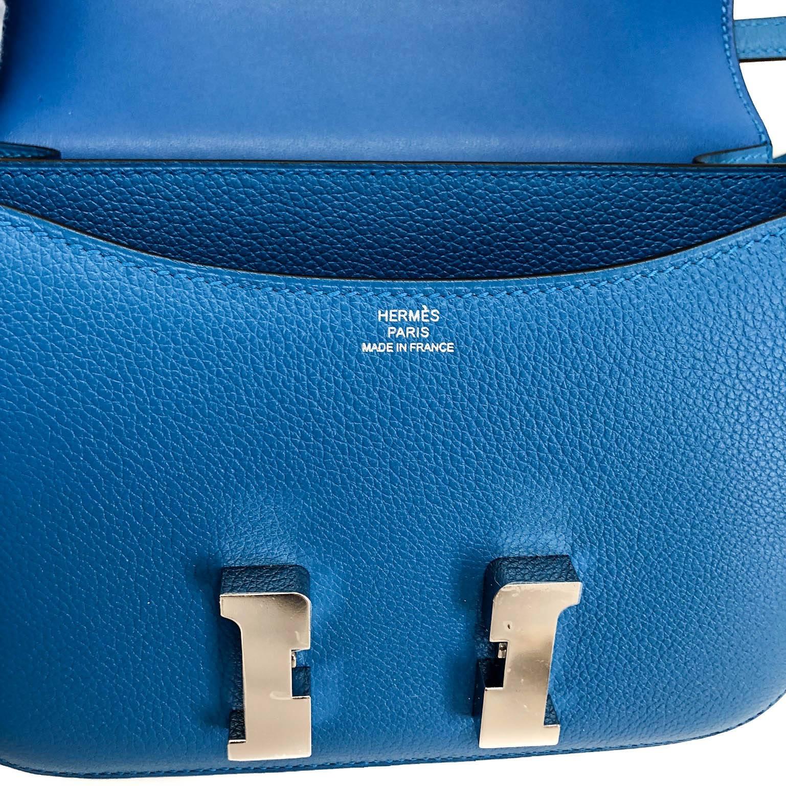 Women's or Men's Hermes Cross body Handbag Constance 18 in Bleu Zanzibar with Palladium Hardware For Sale