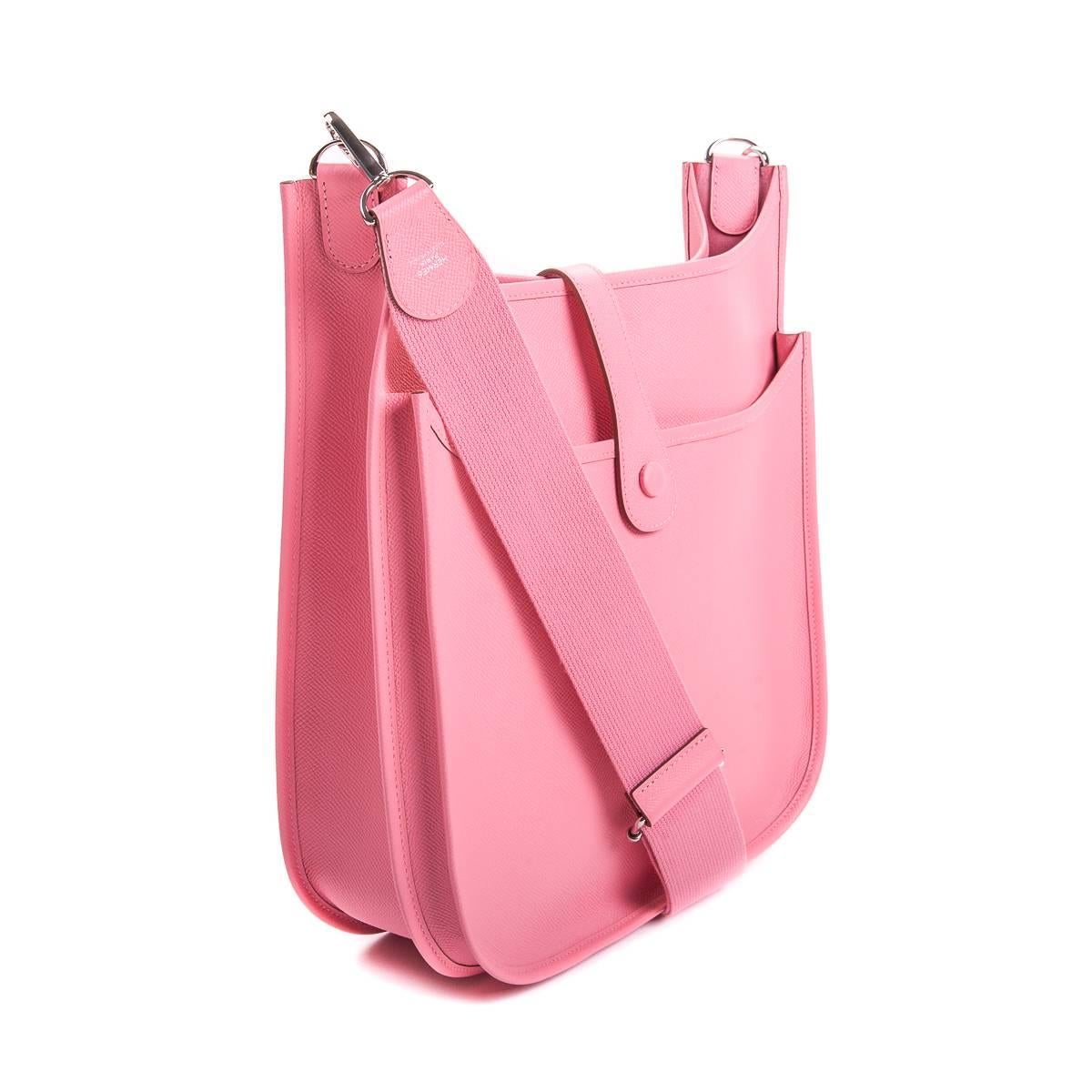 Hermes Pink Evelyne PM Shoulder Bag Epsom leather Rose Confetti   For Sale 2