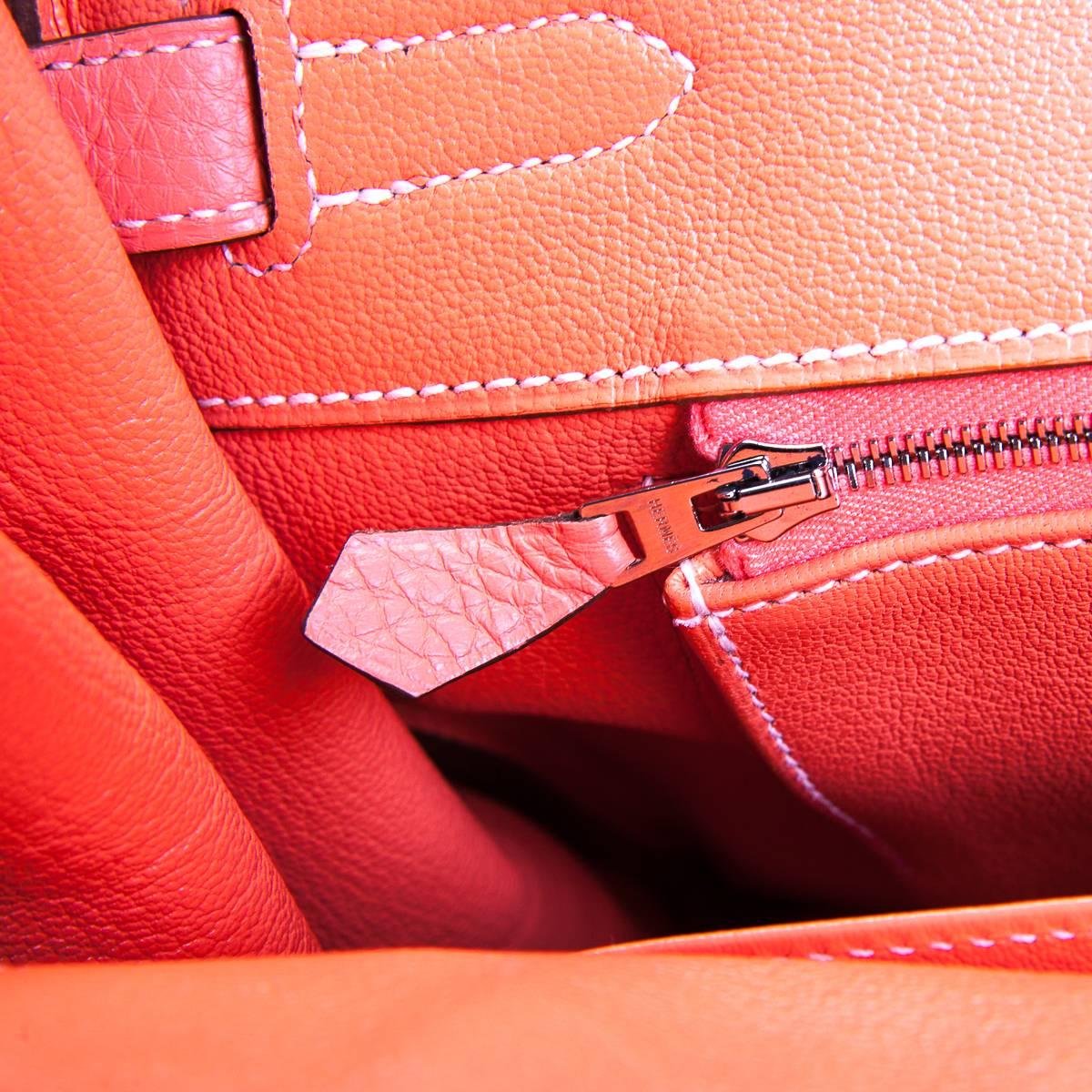 Hermes Birkin Handbag 35 in Crevette Clemence Leather with Palladium  For Sale 6